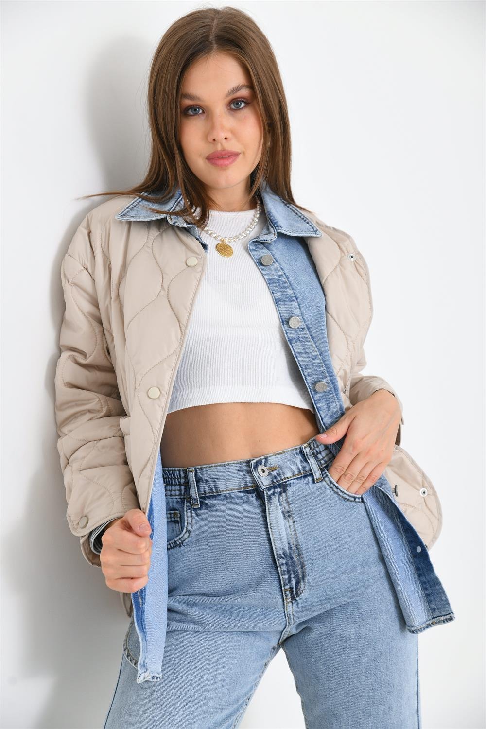 Kadın Jean Detay Mont BEIGE