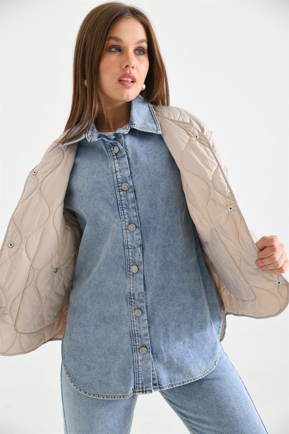 Kadın Jean Detay Mont BEIGE