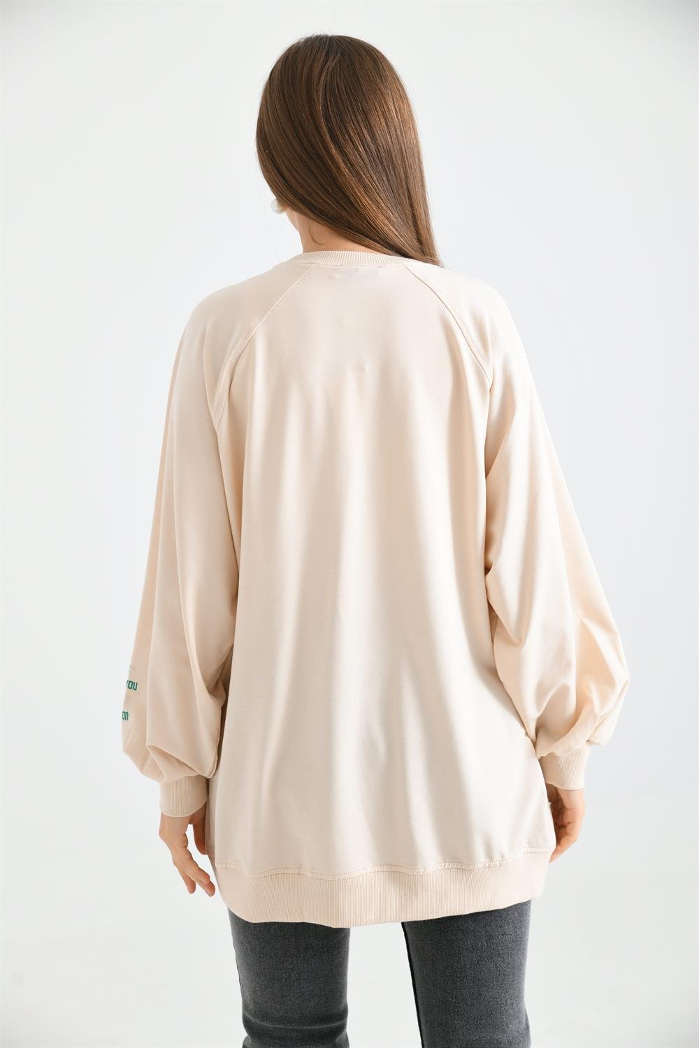 Kadın Jean Detay Sweatshırt BEIGE