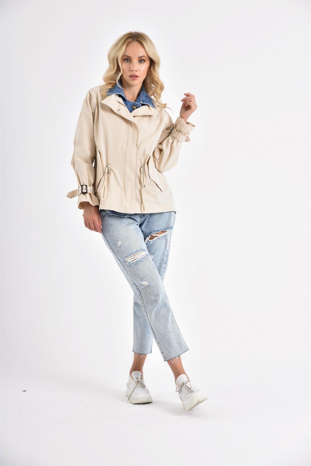 Kadın Jean Detaylı Trençkot BEIGE