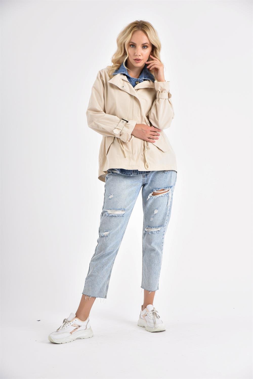 Kadın Jean Detaylı Trençkot BEIGE