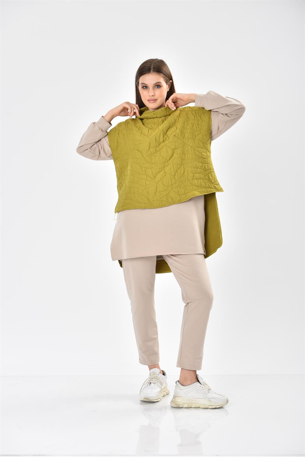 Kadın Kapitone Üst İki İp Takım BEIGE