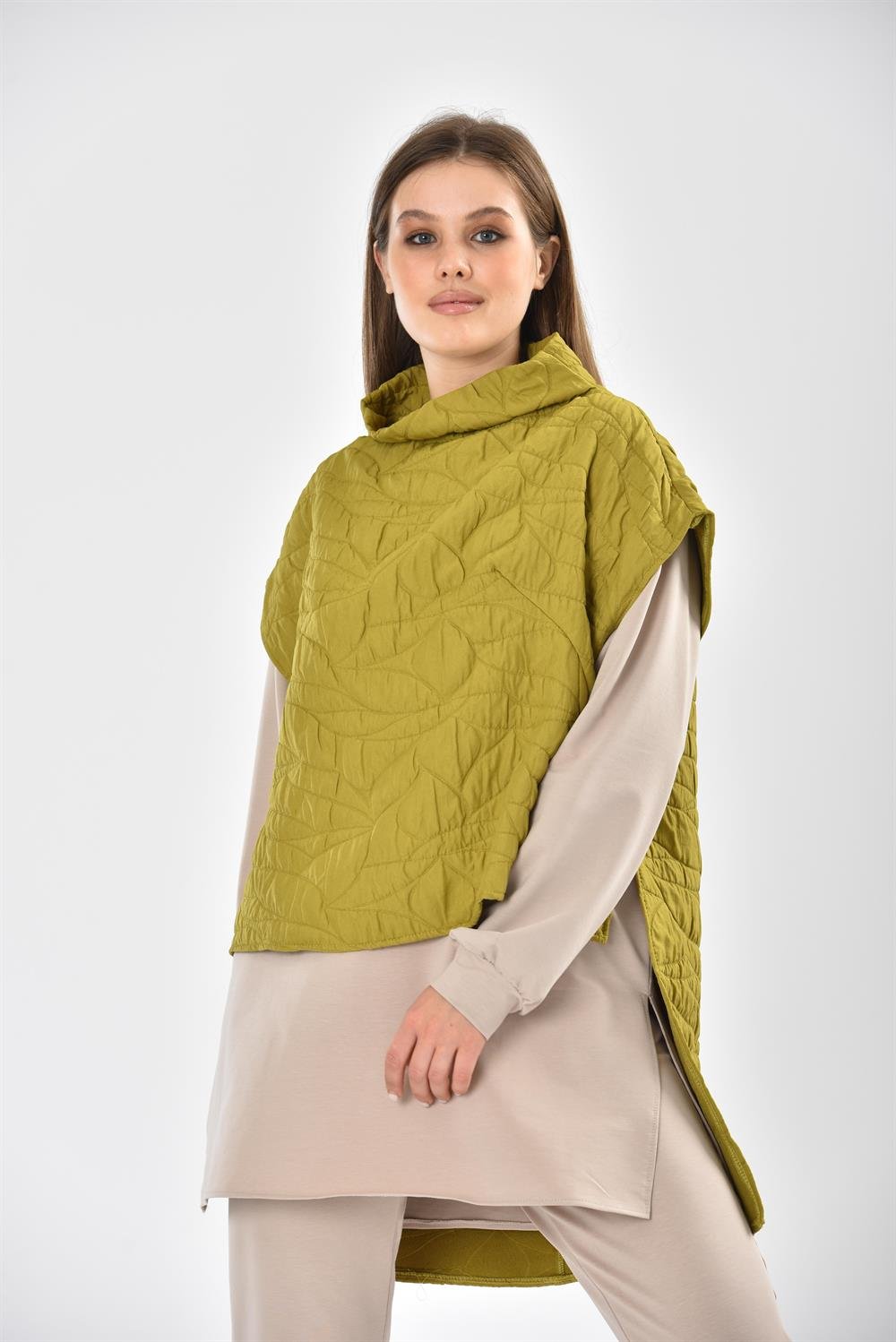 Kadın Kapitone Üst İki İp Takım BEIGE