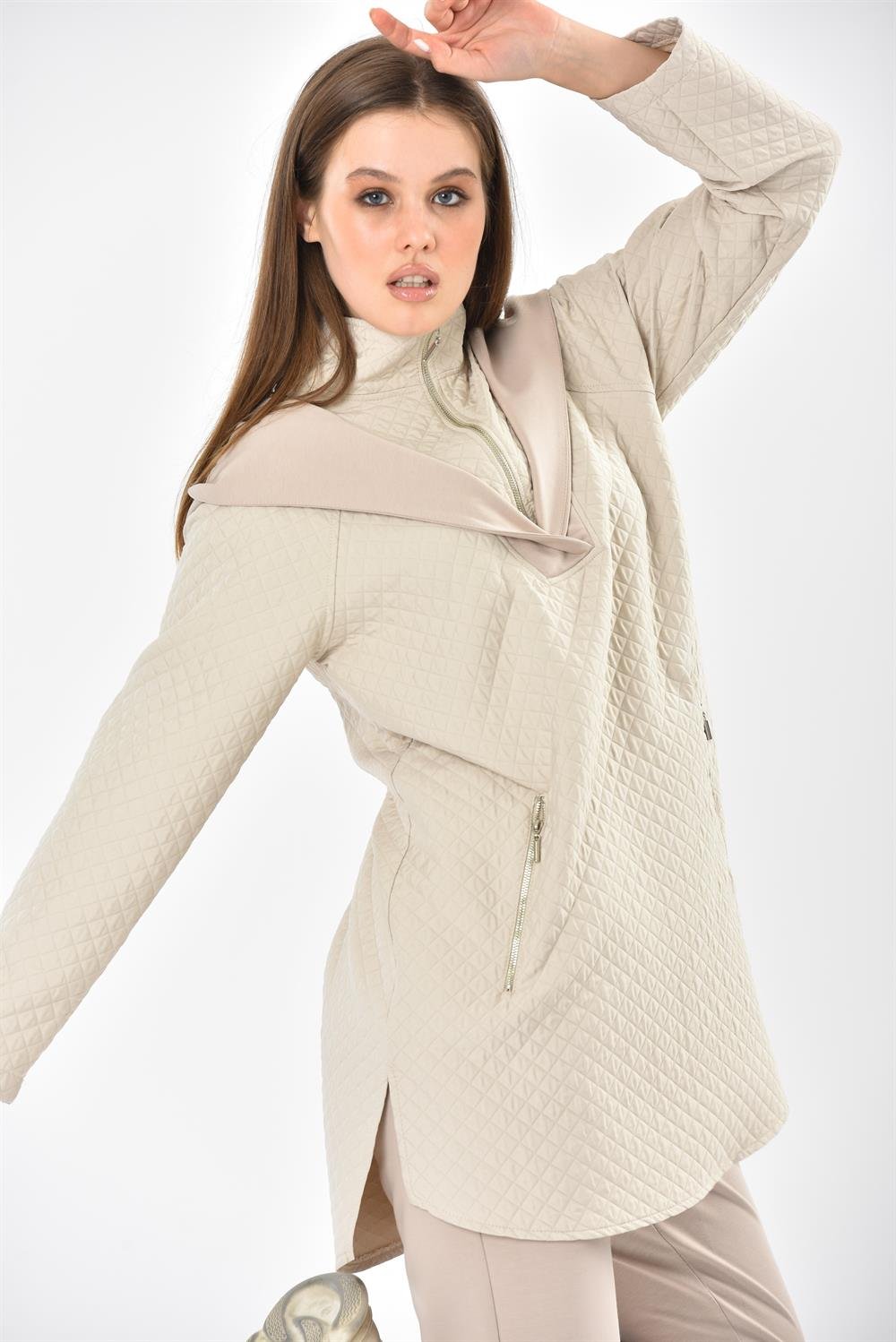 Kadın Kapitone Üst İki İp Takım BEIGE
