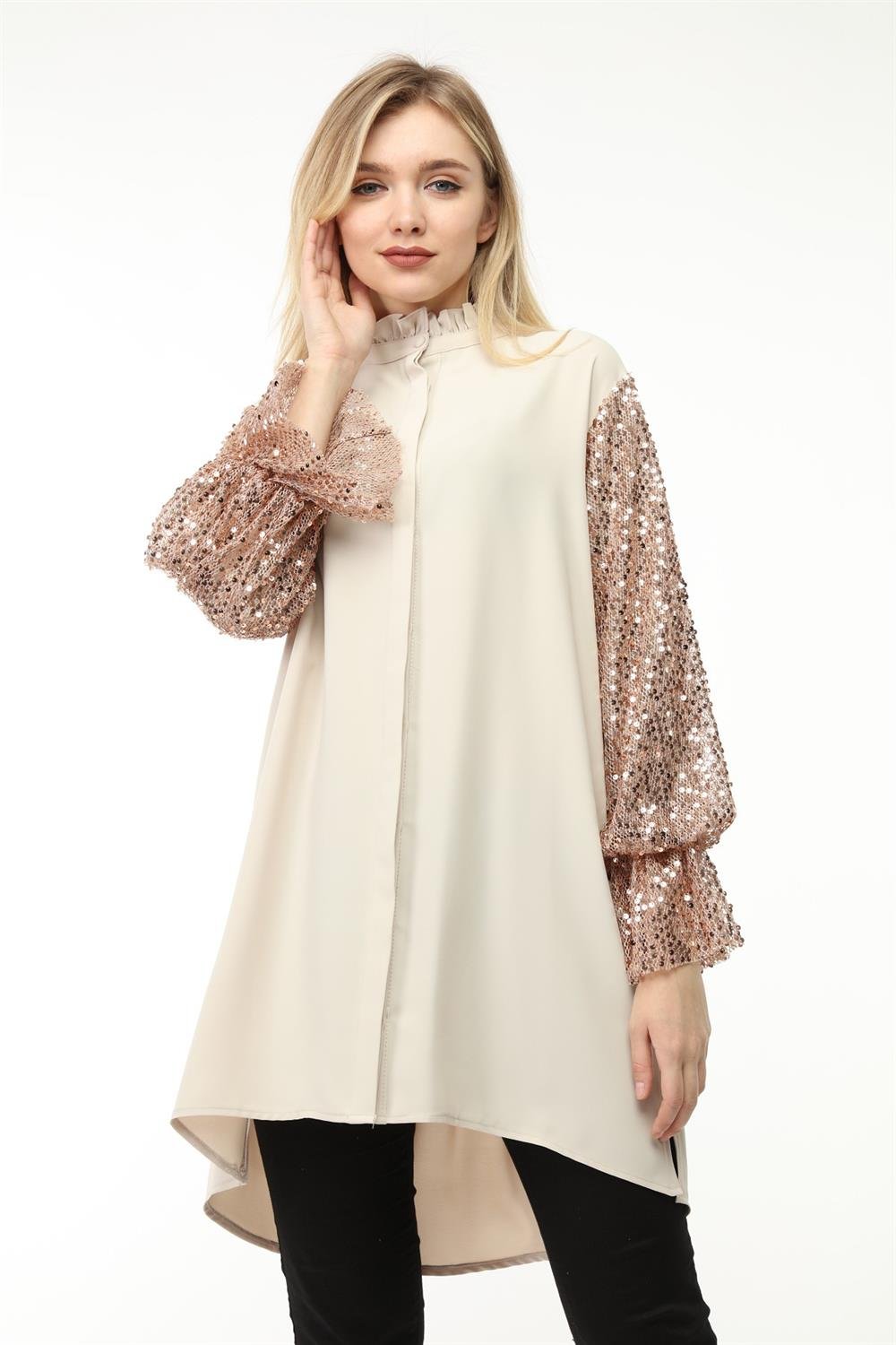 Kadın Kol Payet Detay Tunik BEIGE