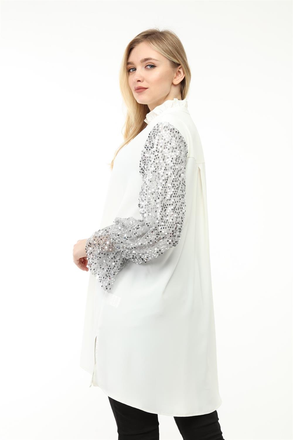 Kadın Kol Payet Detay Tunik EKRU