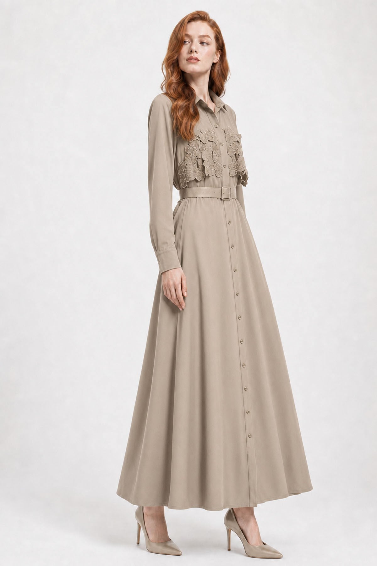 Kadın Krep Elbise Beige
