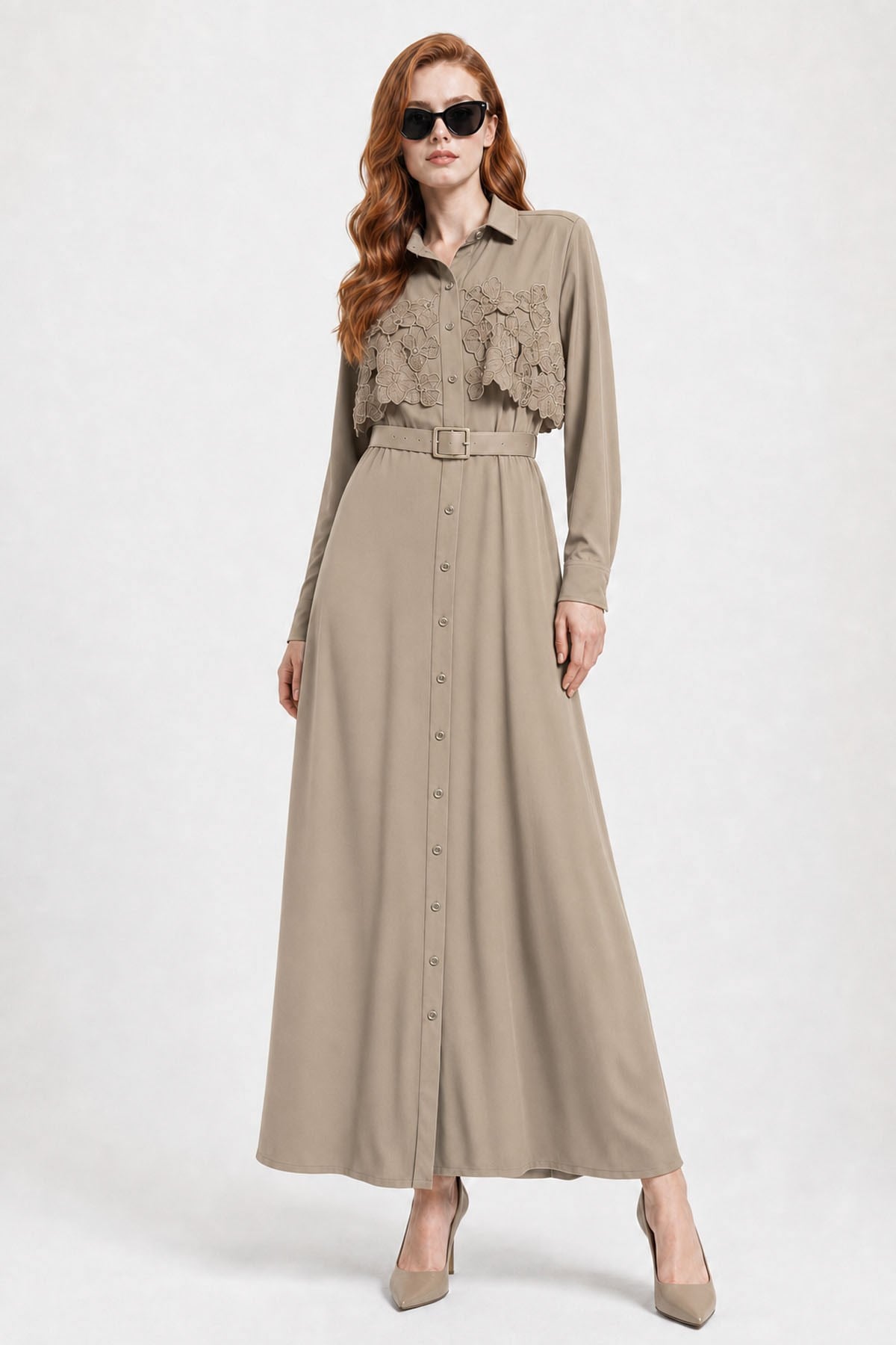 Kadın Krep Elbise Beige