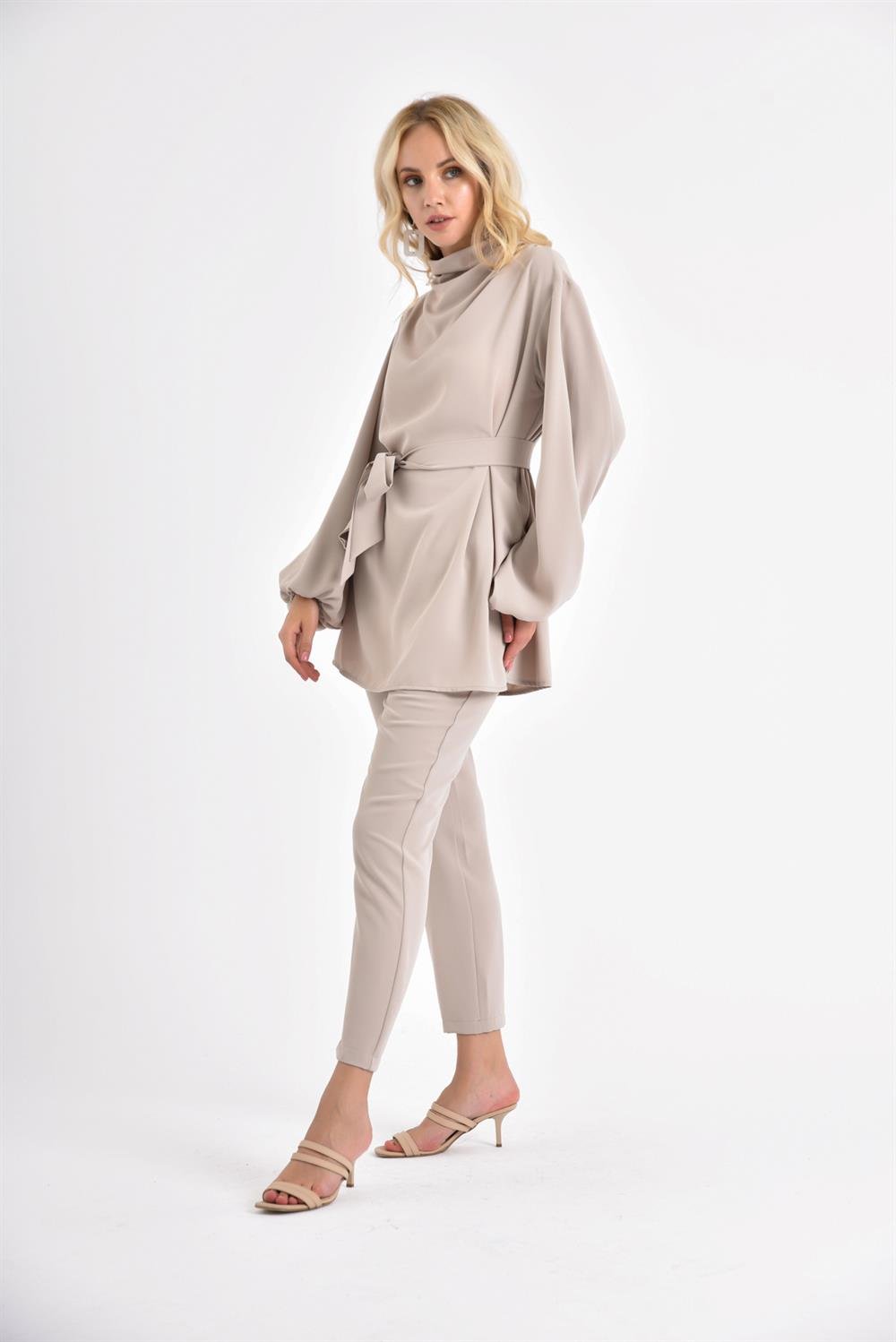 Kadın Krep Pantolon Takım BEIGE