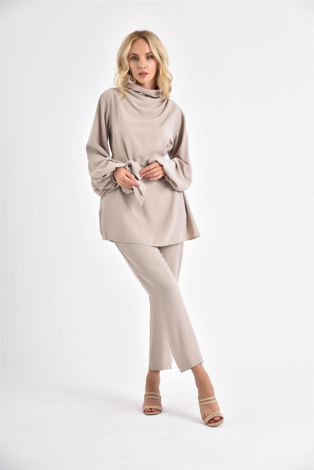 Kadın Krep Pantolon Takım BEIGE