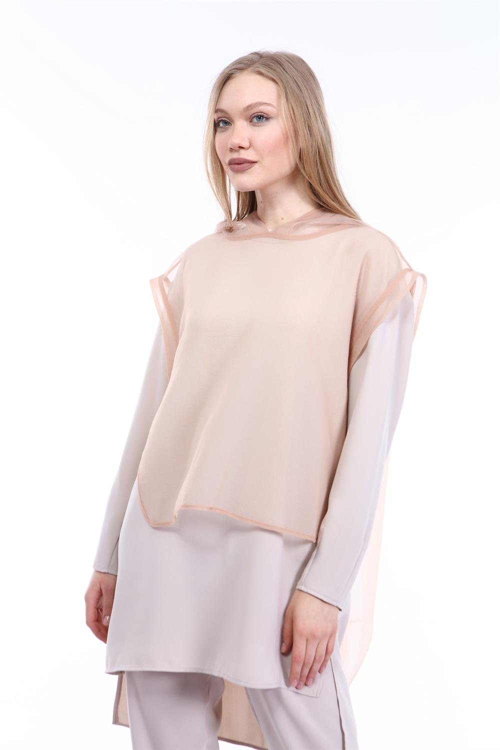 Kadın Organze Krep Kumaş Üçlü Takım BEIGE