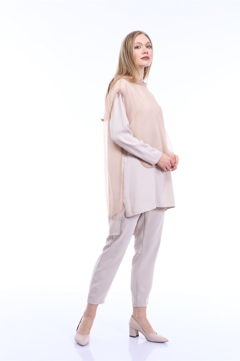 Kadın Organze Krep Kumaş Üçlü Takım BEIGE