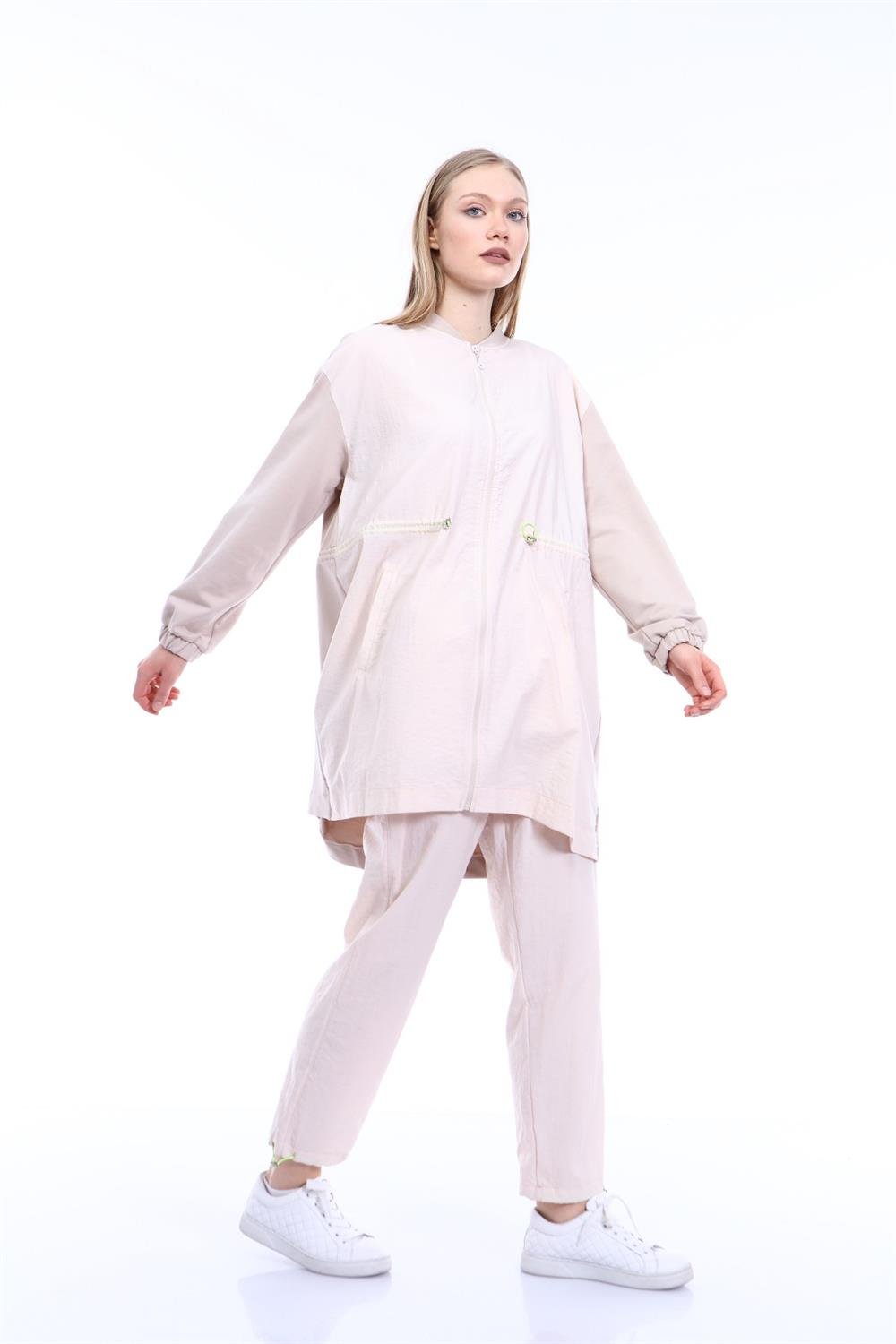 Kadın Paraşüt İki İplik Karışım Kumaş Takım BEIGE
