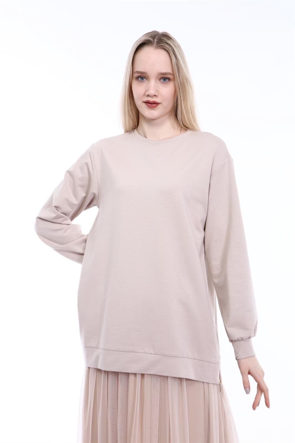 Kadın Pilise Şifon Etekli Takım BEIGE