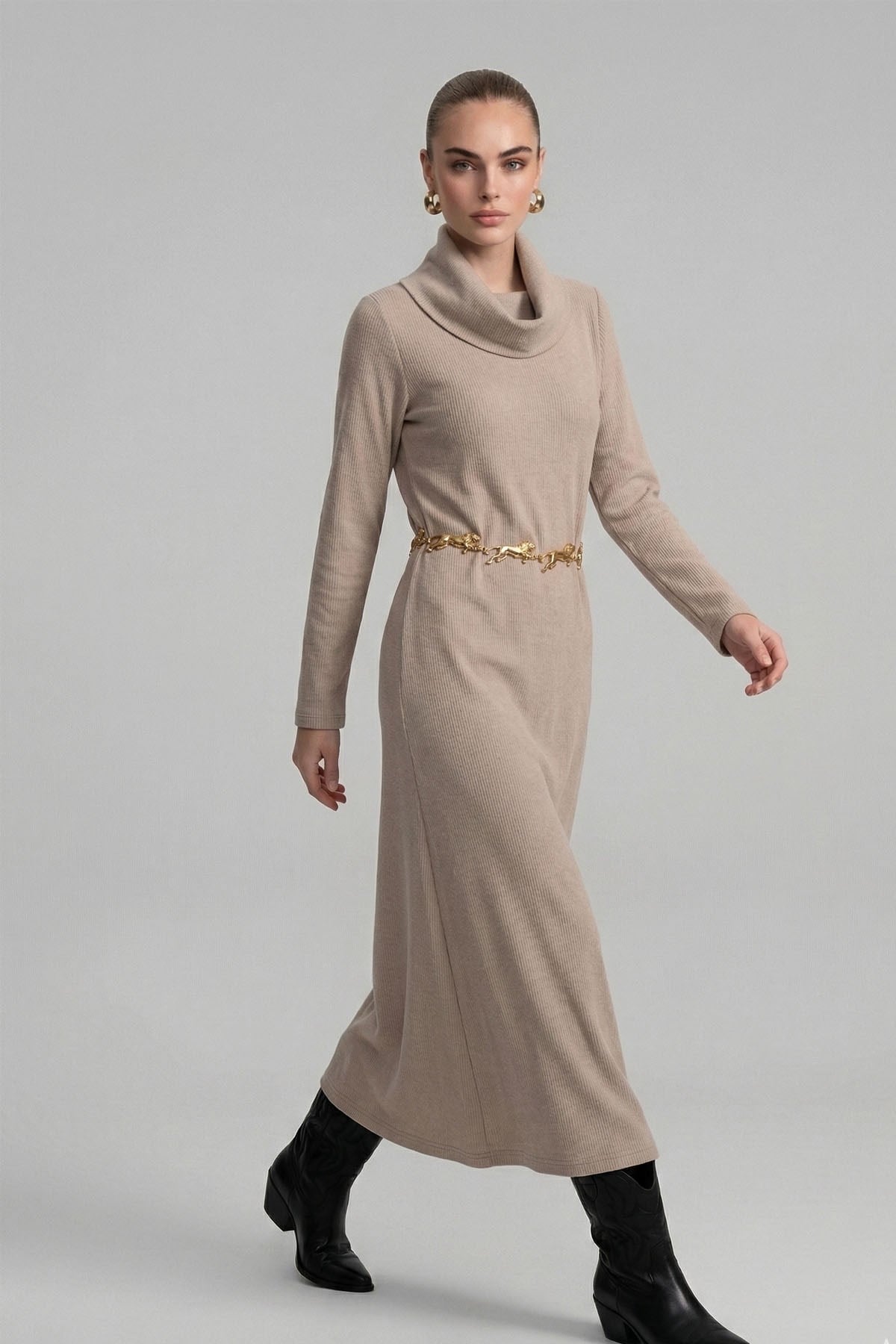 Kadın Ribana Elbise Beige