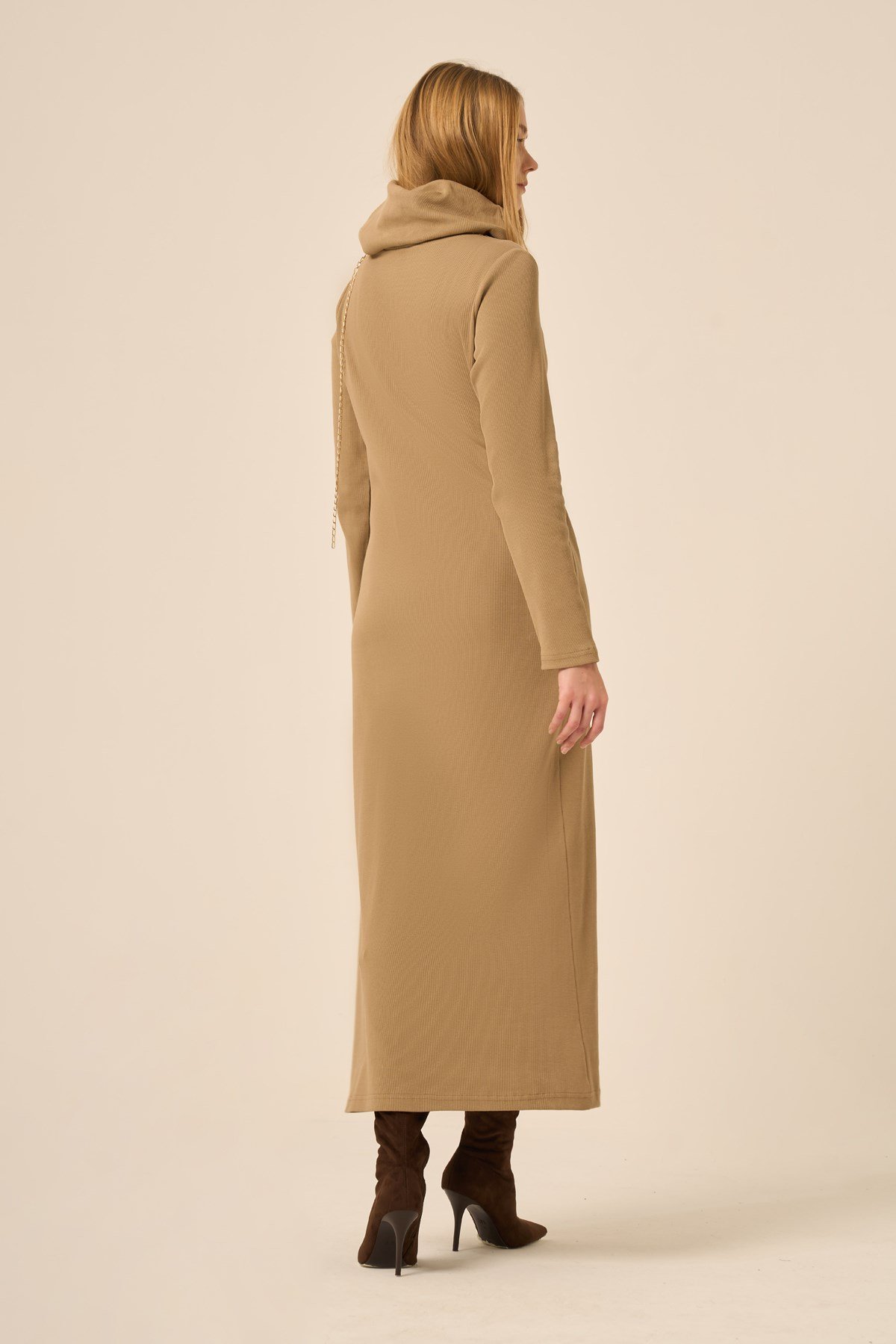 Kadın Ribana Elbise Camel
