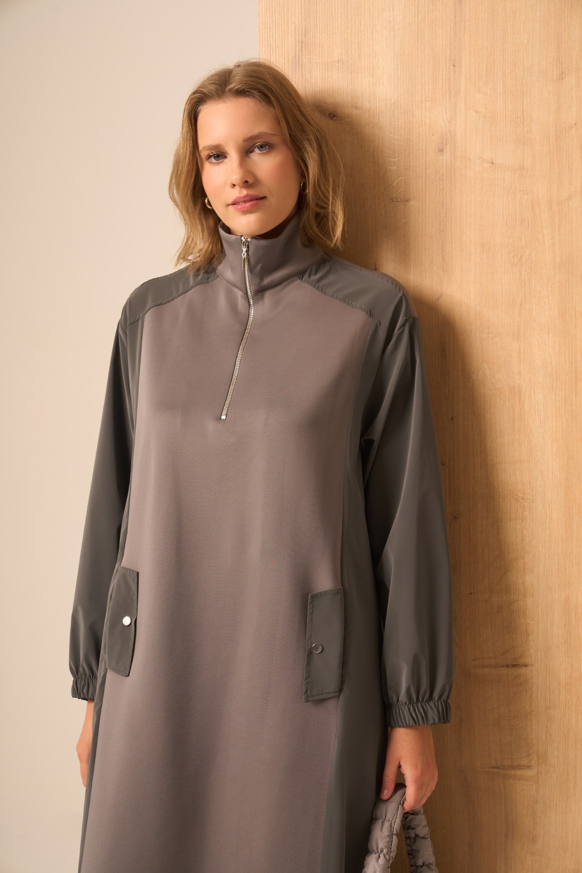 Kadın Scuba Spandex Elbise Gri