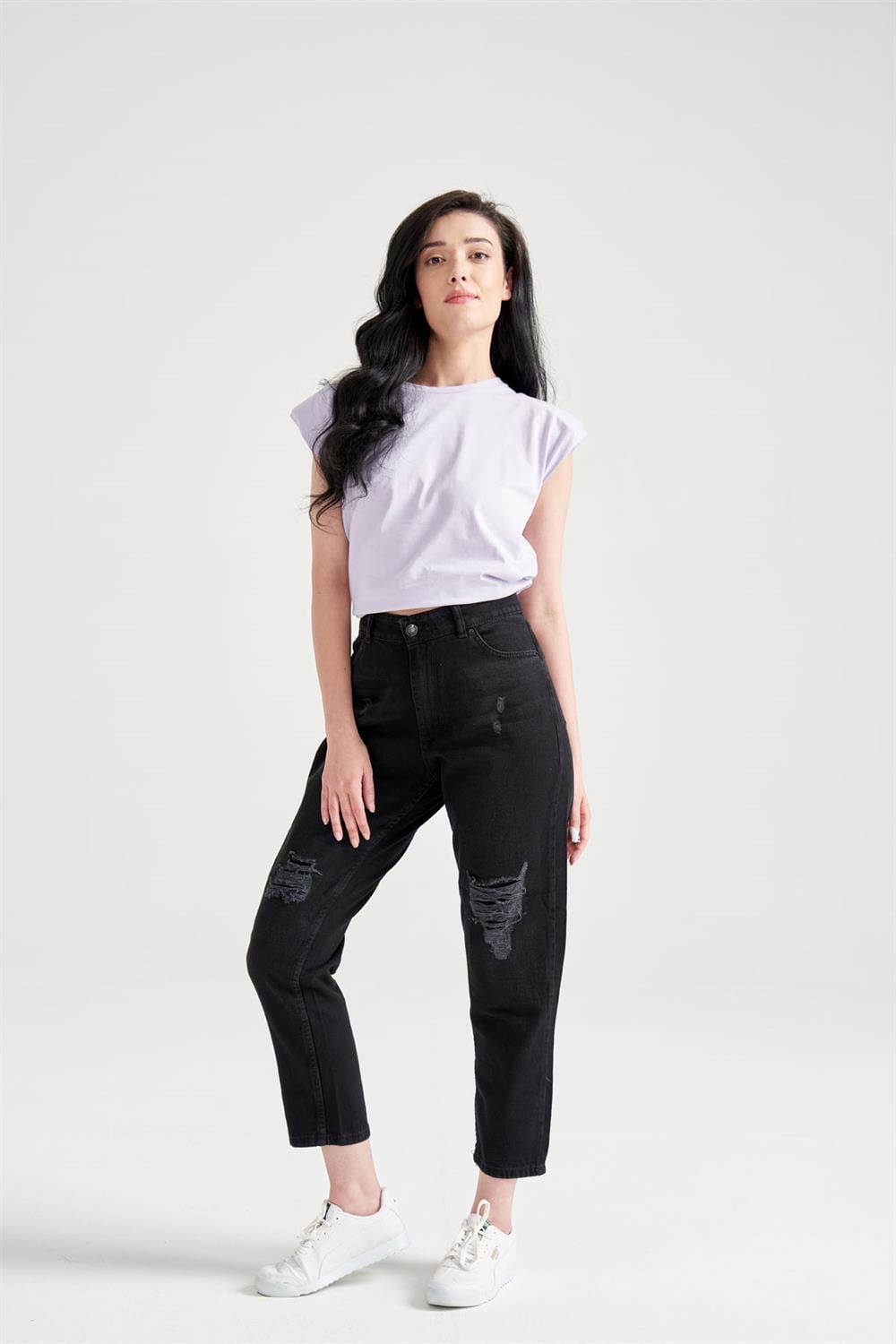Kadın Vatkalı Basic T-Shirt Lila