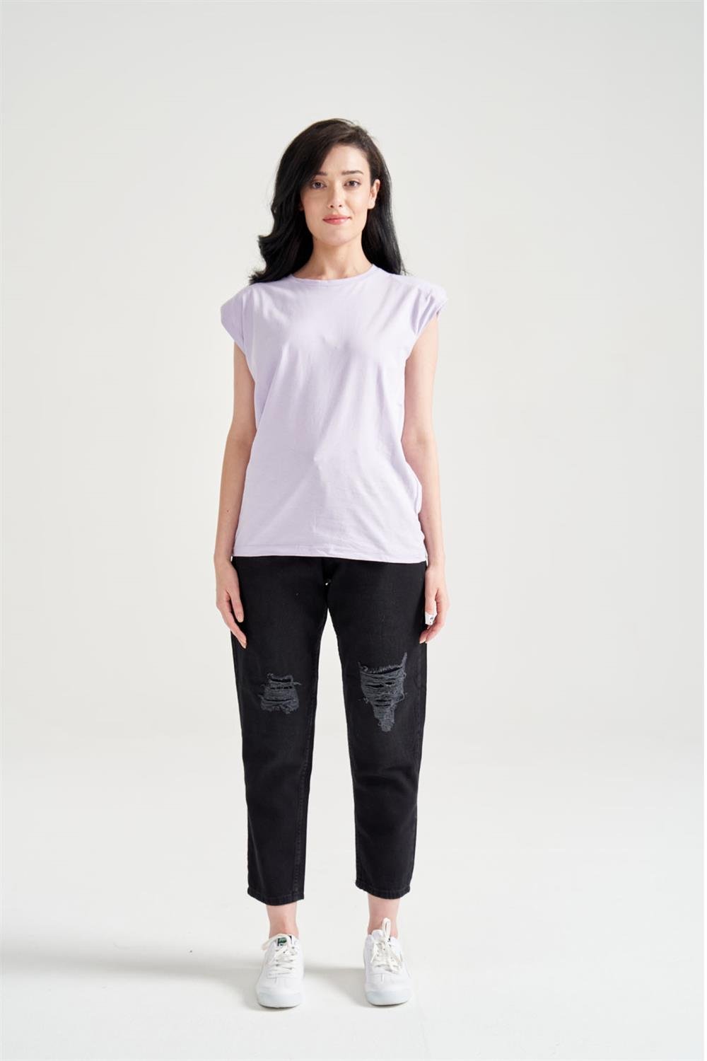 Kadın Vatkalı Basic T-Shirt Lila