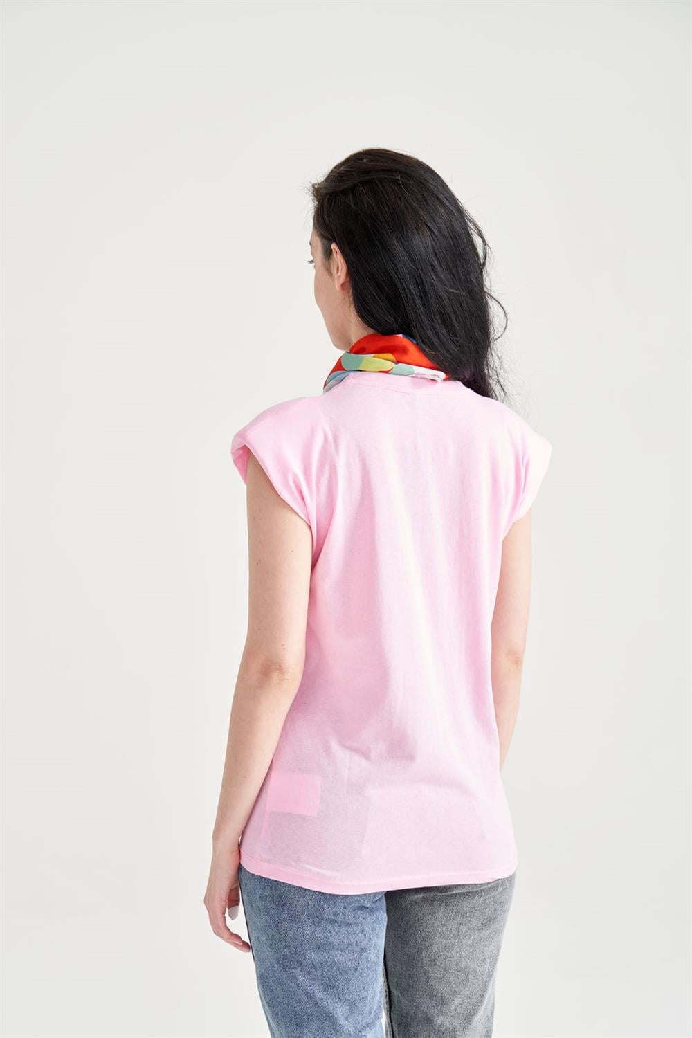 Kadın Vatkalı Basic T-Shirt Pembe
