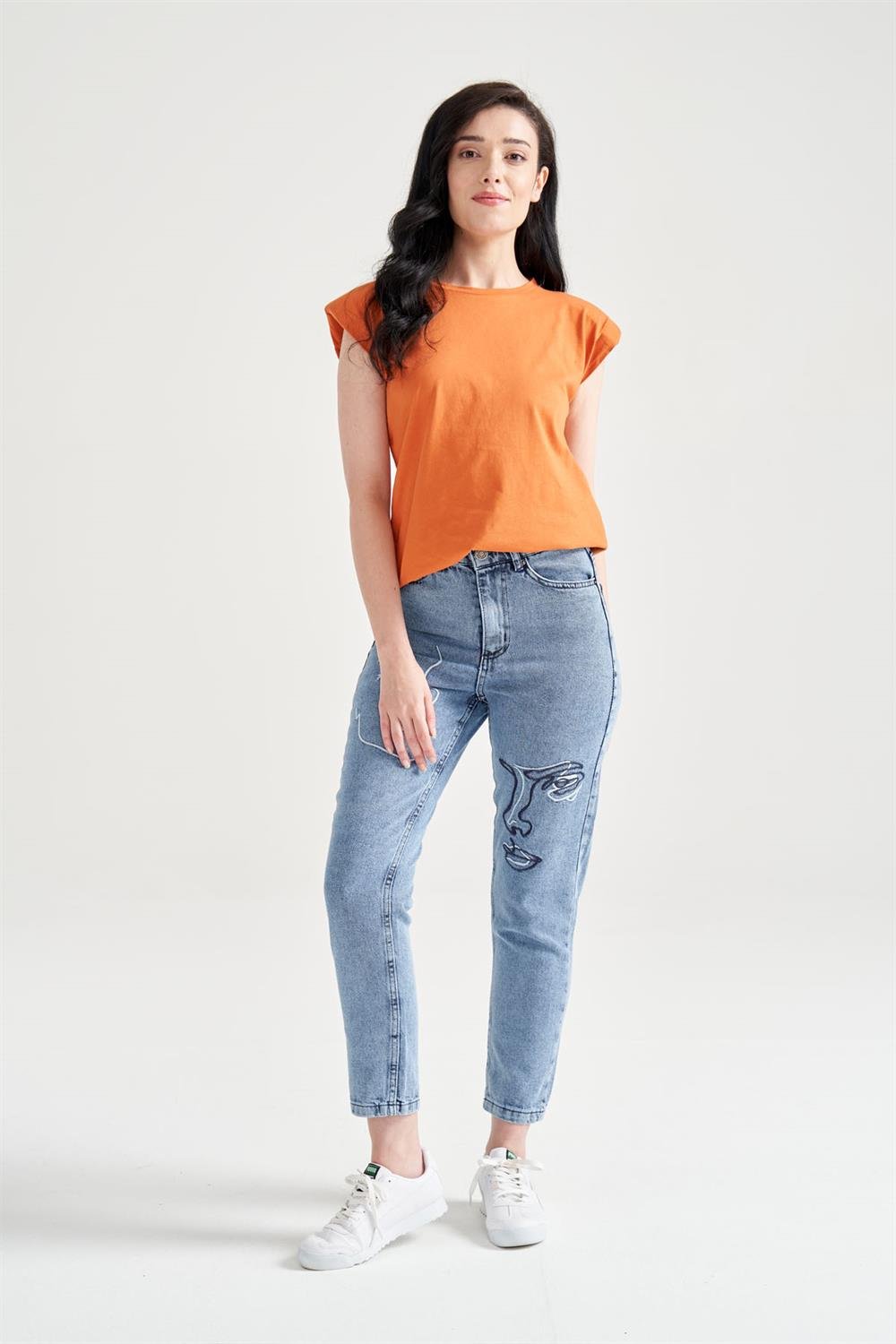 Kadın Vatkalı Basic T-Shirt Turuncu