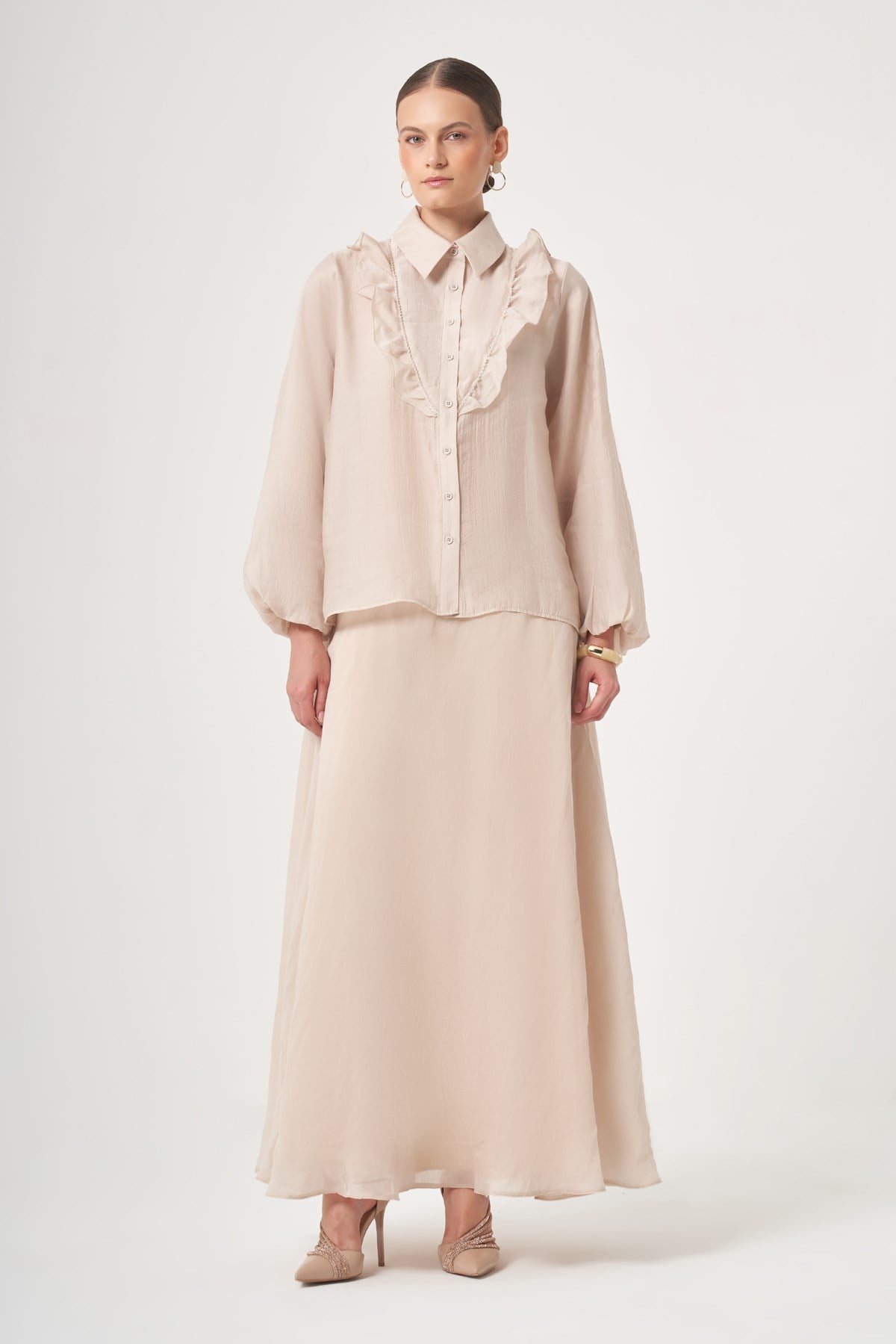 Kadın Yaka Taşlı Helena Takım Beige