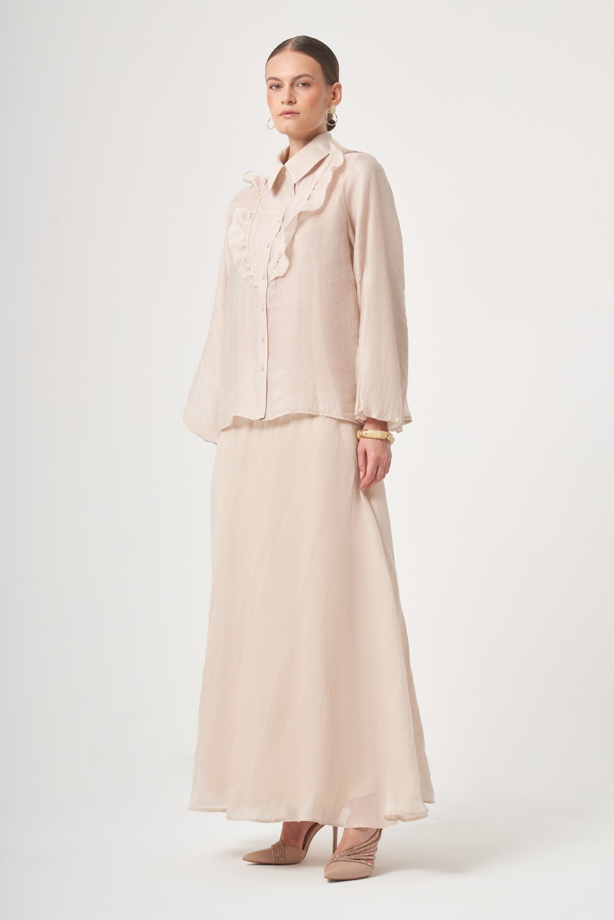 Kadın Yaka Taşlı Helena Takım Beige