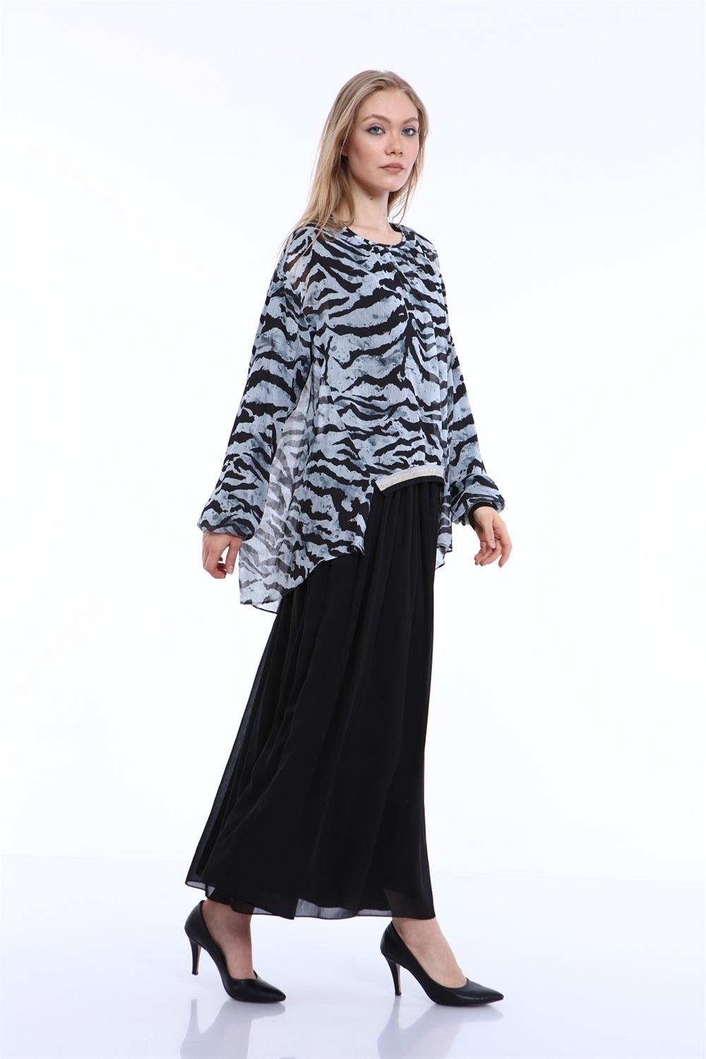 Kadın Zebra Desen Elbise MAVİ