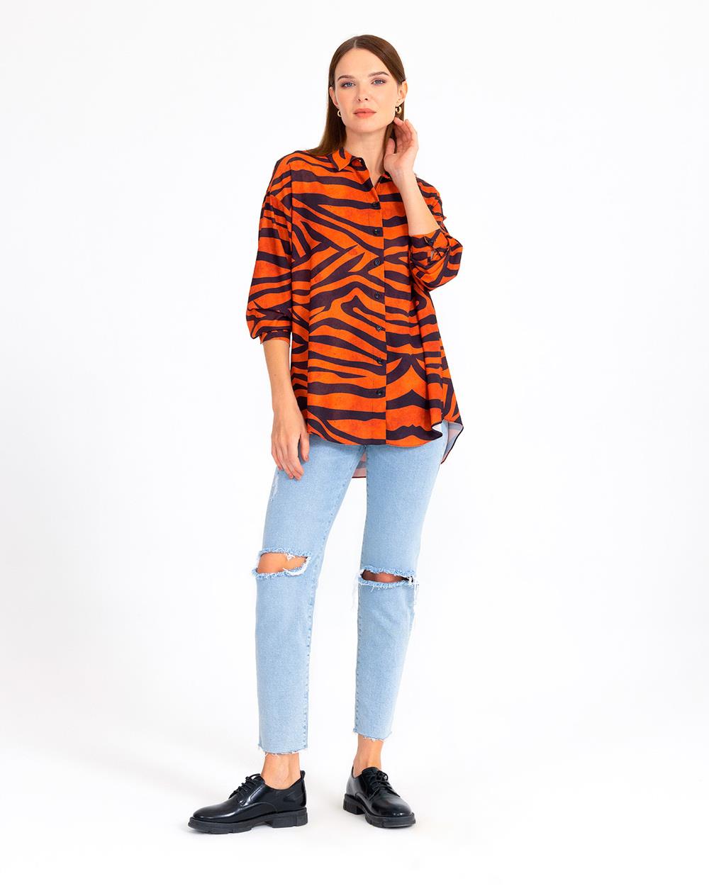 Kadın Zebra Desenli Gömlek ORANGE