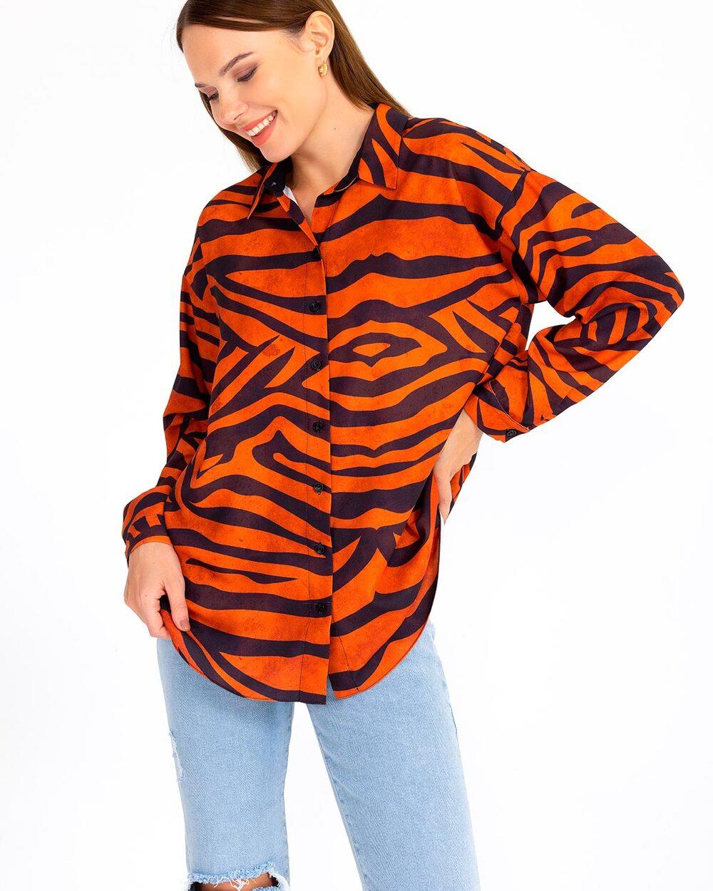Kadın Zebra Desenli Gömlek ORANGE