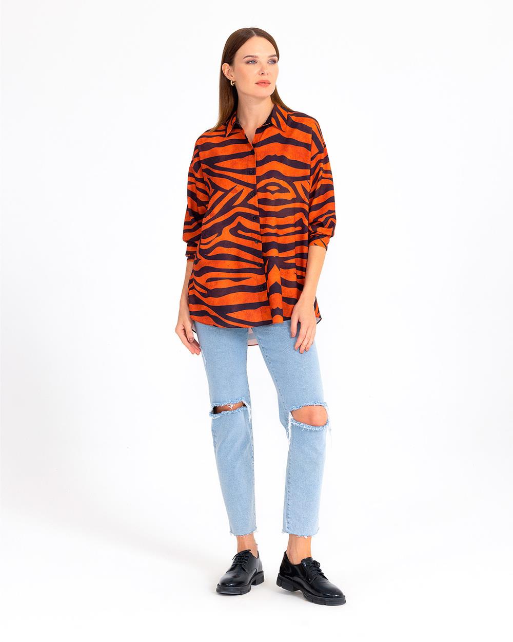 Kadın Zebra Desenli Gömlek ORANGE