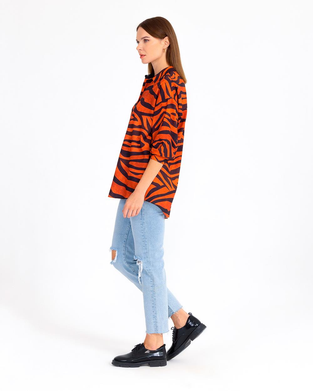 Kadın Zebra Desenli Gömlek ORANGE