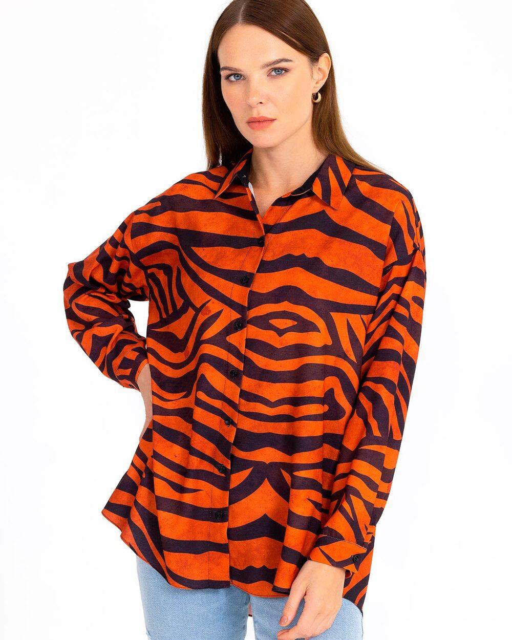 Kadın Zebra Desenli Gömlek ORANGE