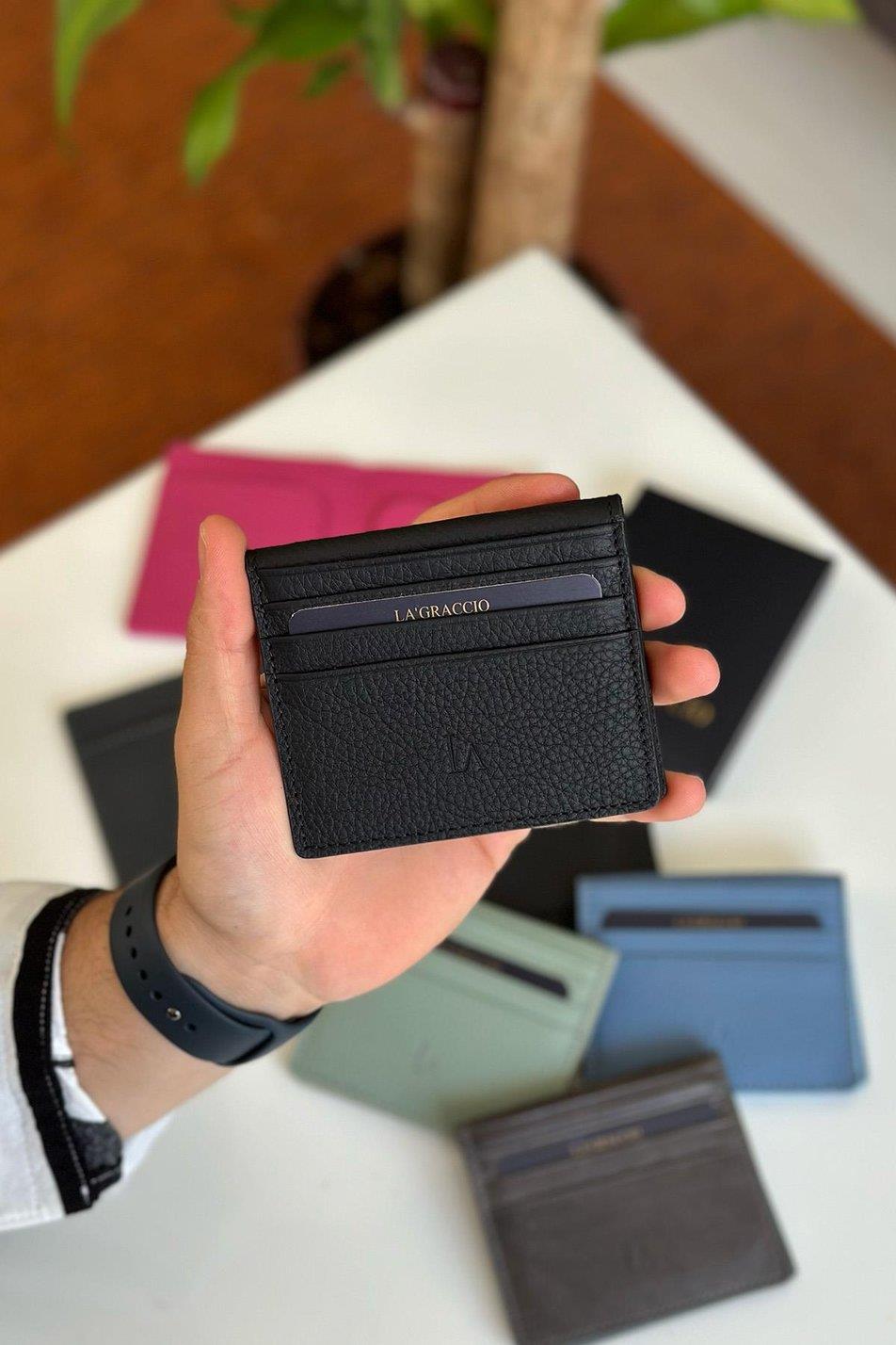 La'Graccio Paris Unisex Balia Hakiki Deri Kartlık Siyah