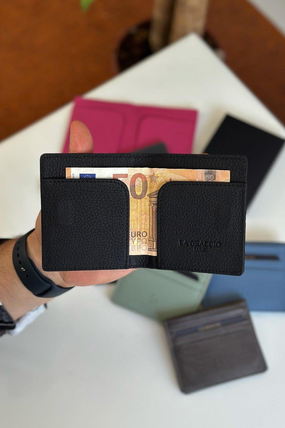 La'Graccio Paris Unisex Balia Hakiki Deri Kartlık Siyah