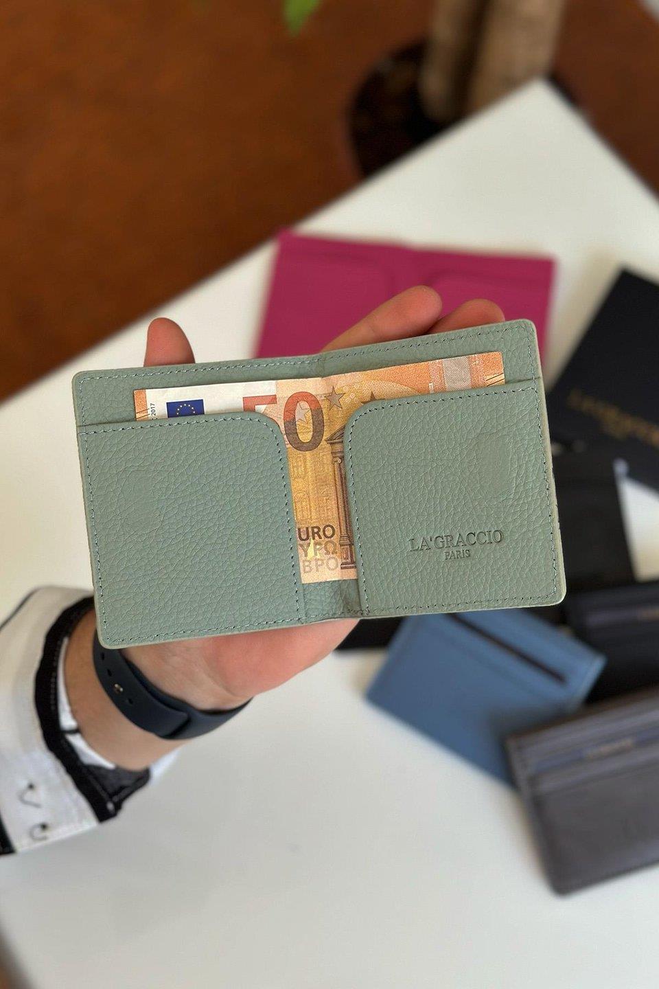 La'Graccio Paris Unisex Balia Hakiki Deri Kartlık Mint