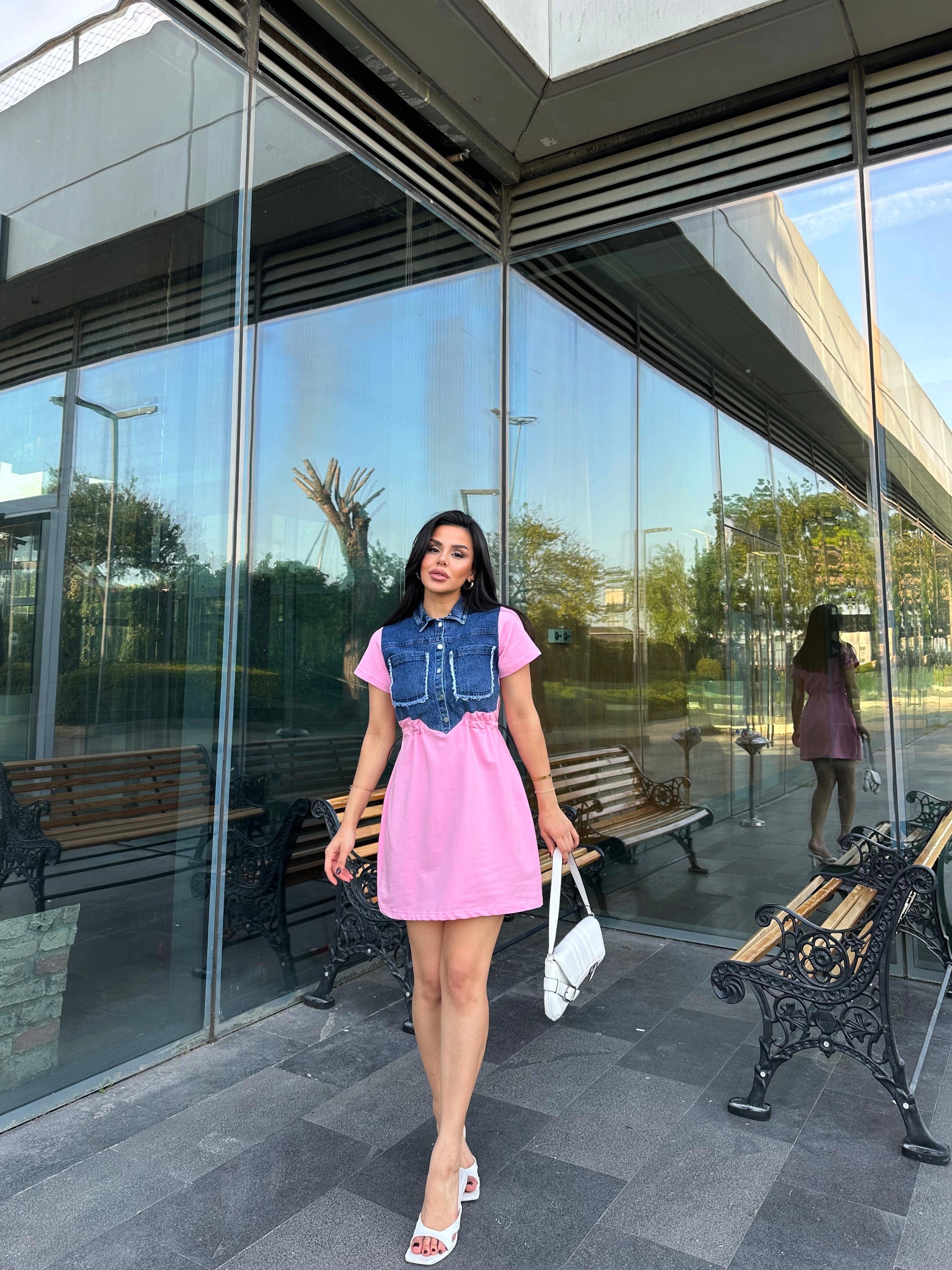 Ada Kot Garnili Elbise Pembe 