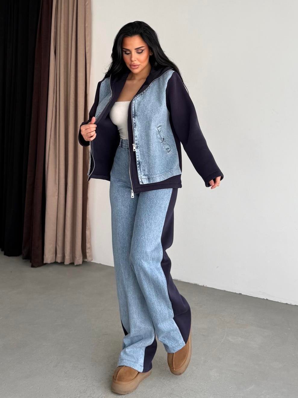 Alias Denim Detaylı Tasarım Takım Siyah