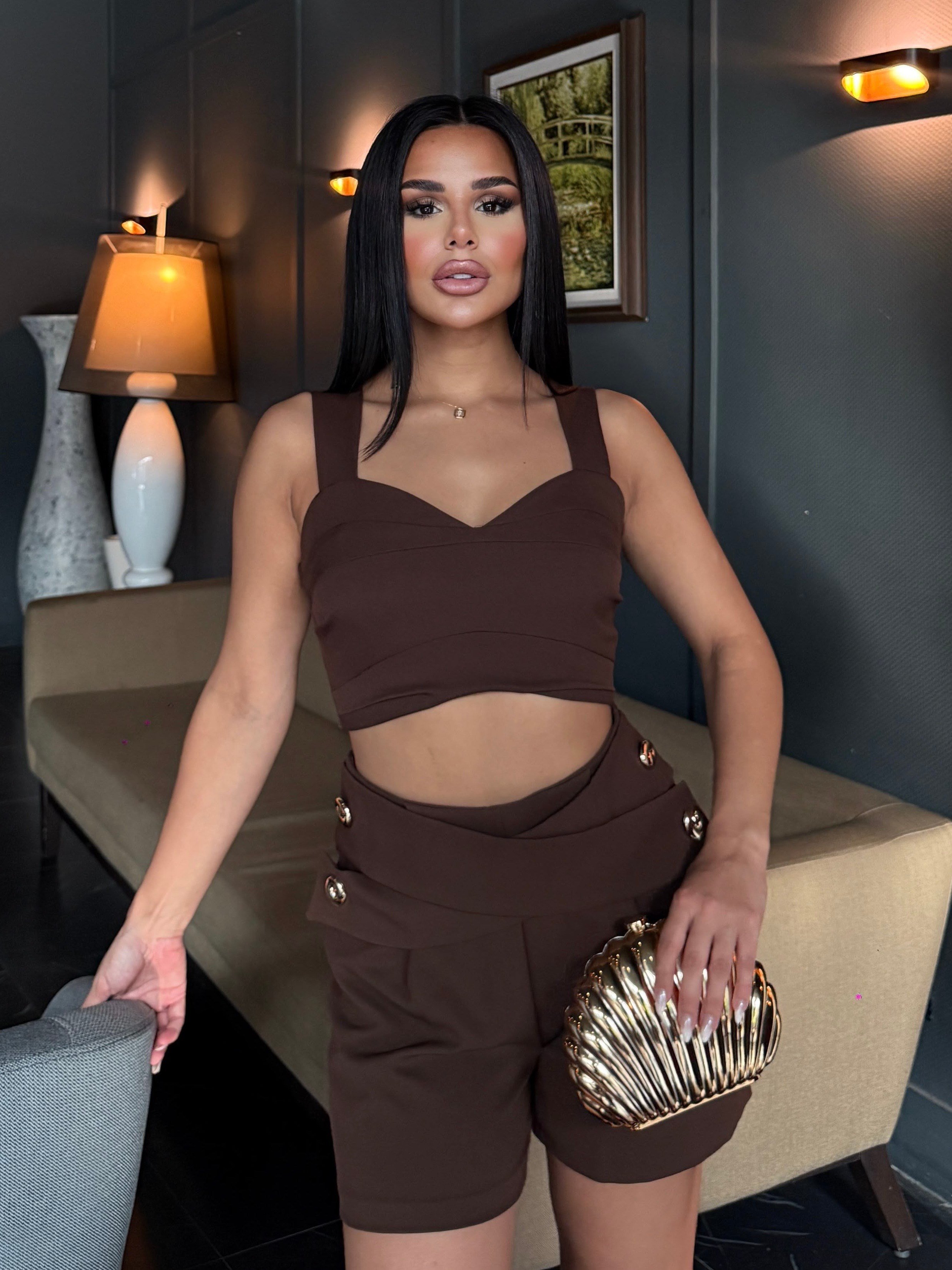 Alina Şortlu Takım Kahve