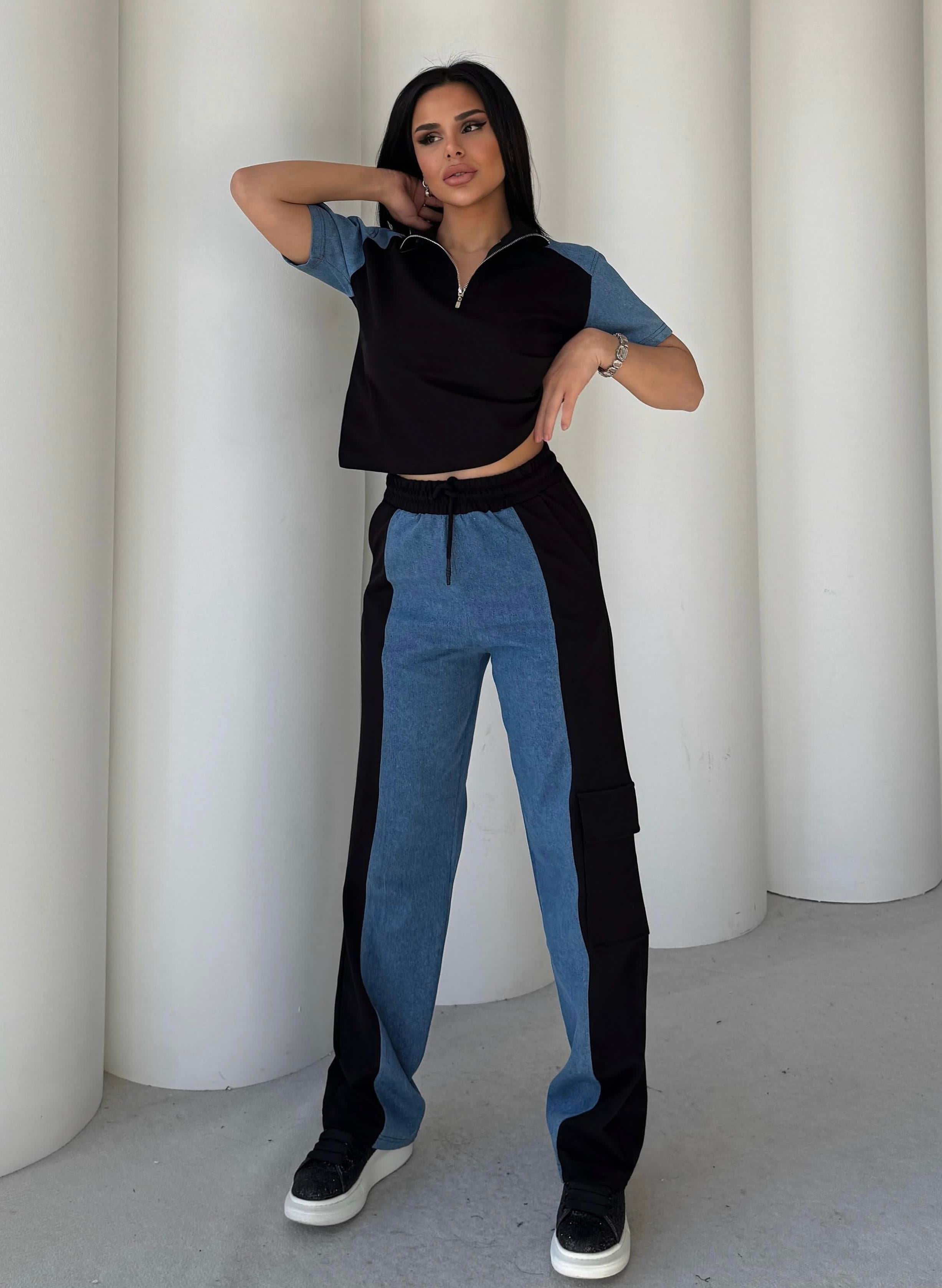 Apero Denim Detaylı Modal Takım Siyah