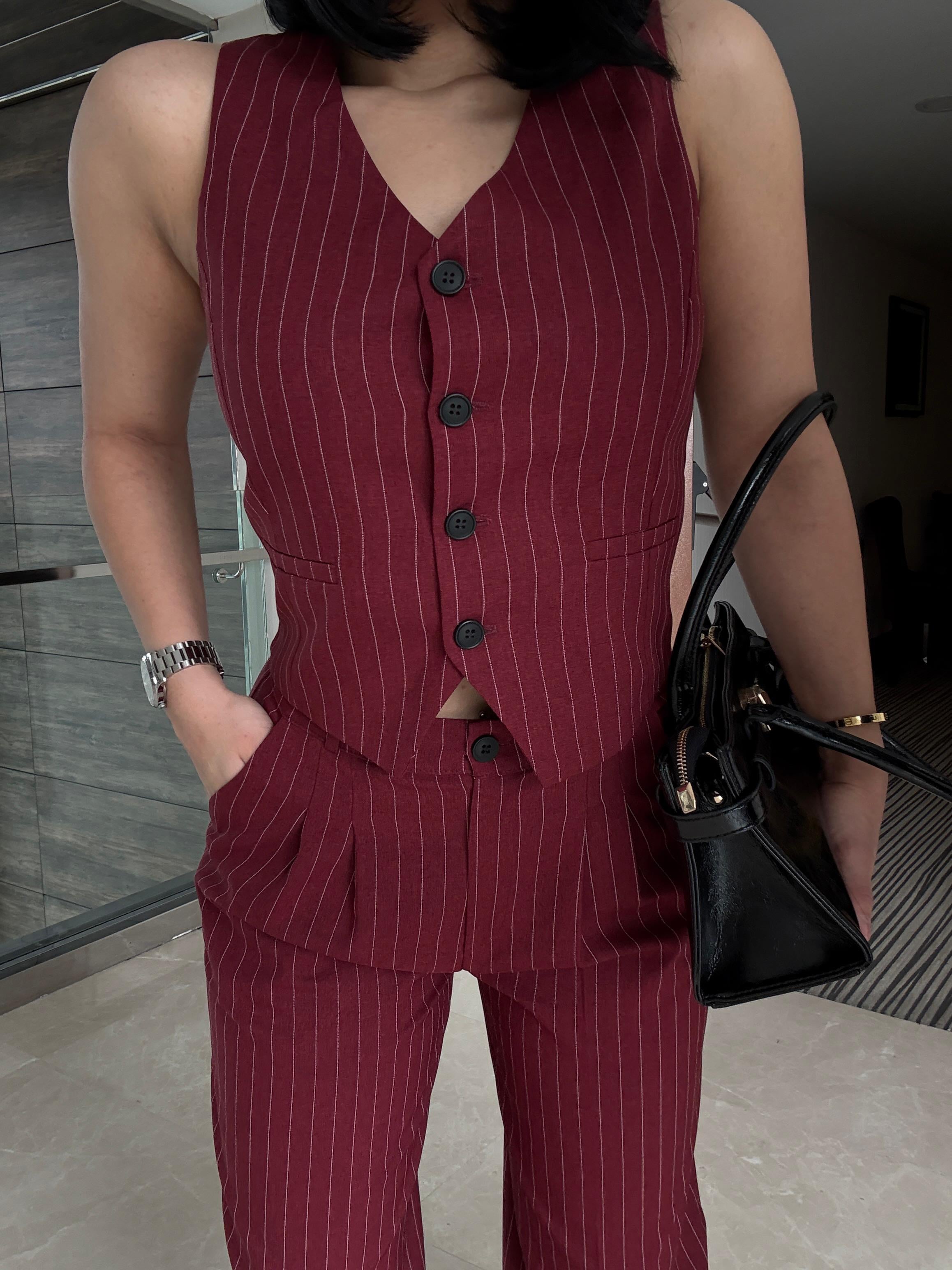 Ariana  Üçlü Takım Bordo Çizgili