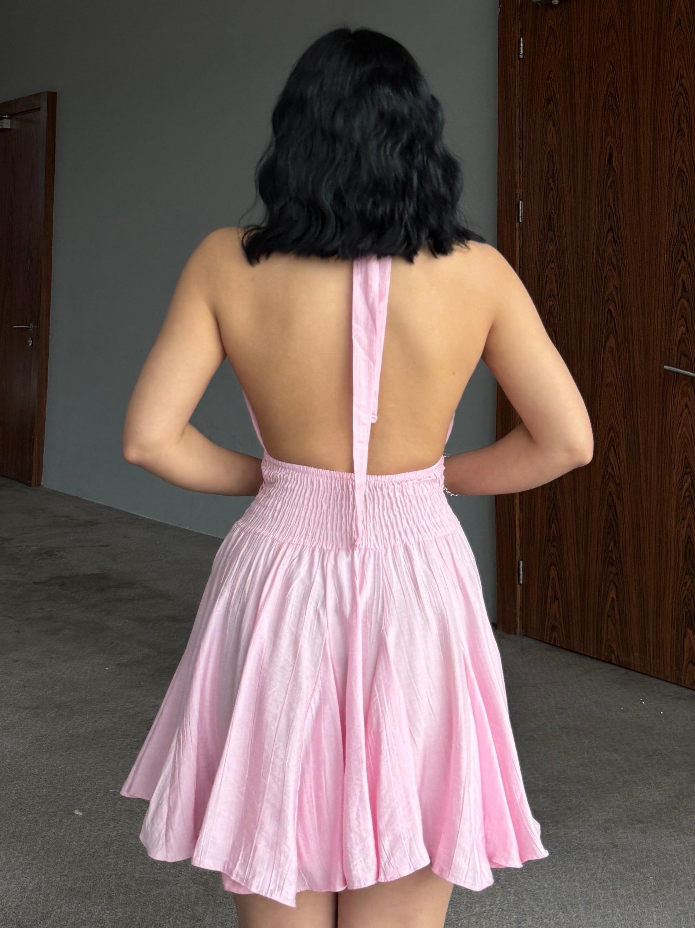 Arya Gold Düğme Detaylı Elbise Pembe