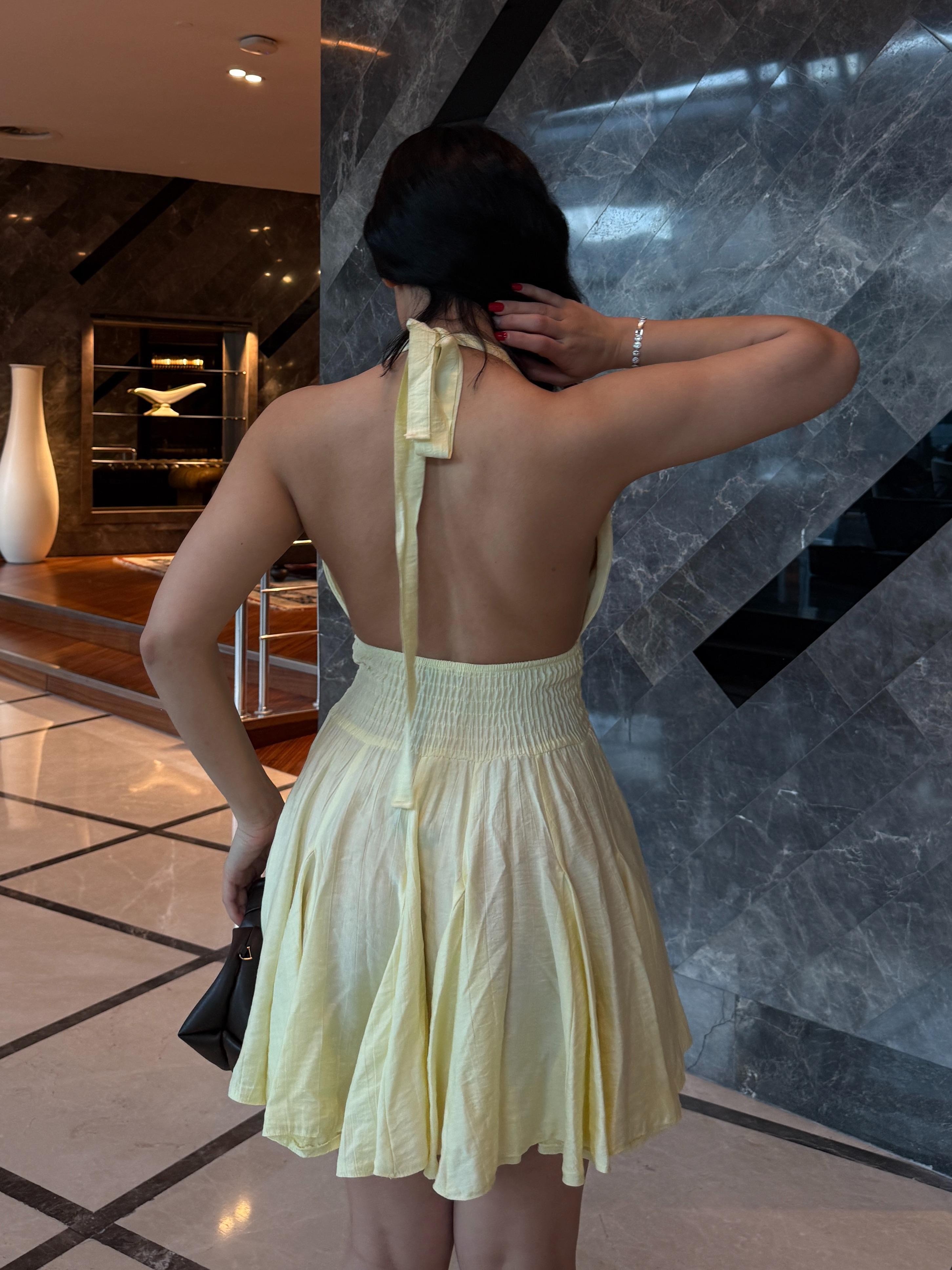 Arya Gold Düğme Detaylı Elbise Sarı