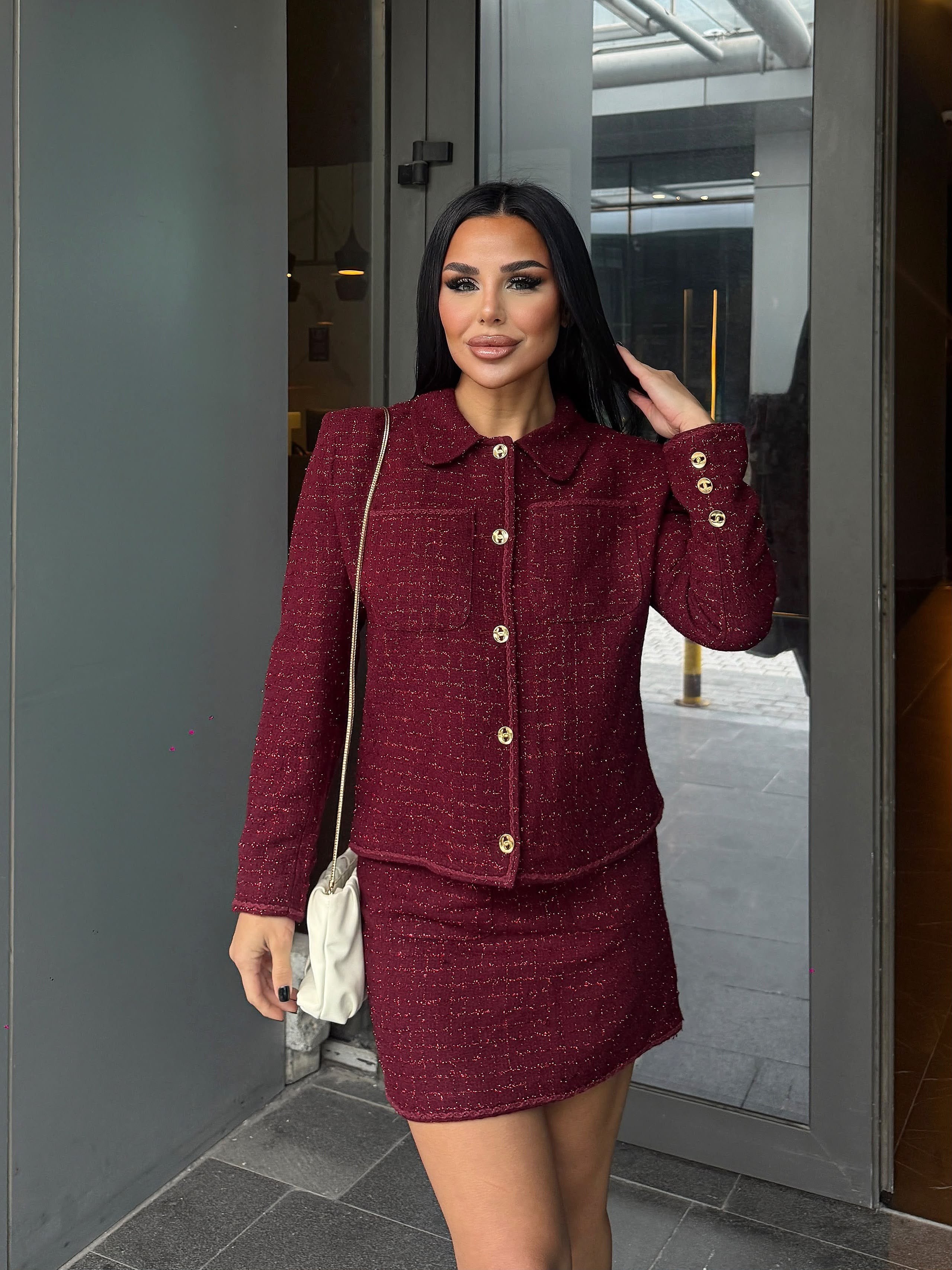 Blush Tasarım Etekli Takım Bordo