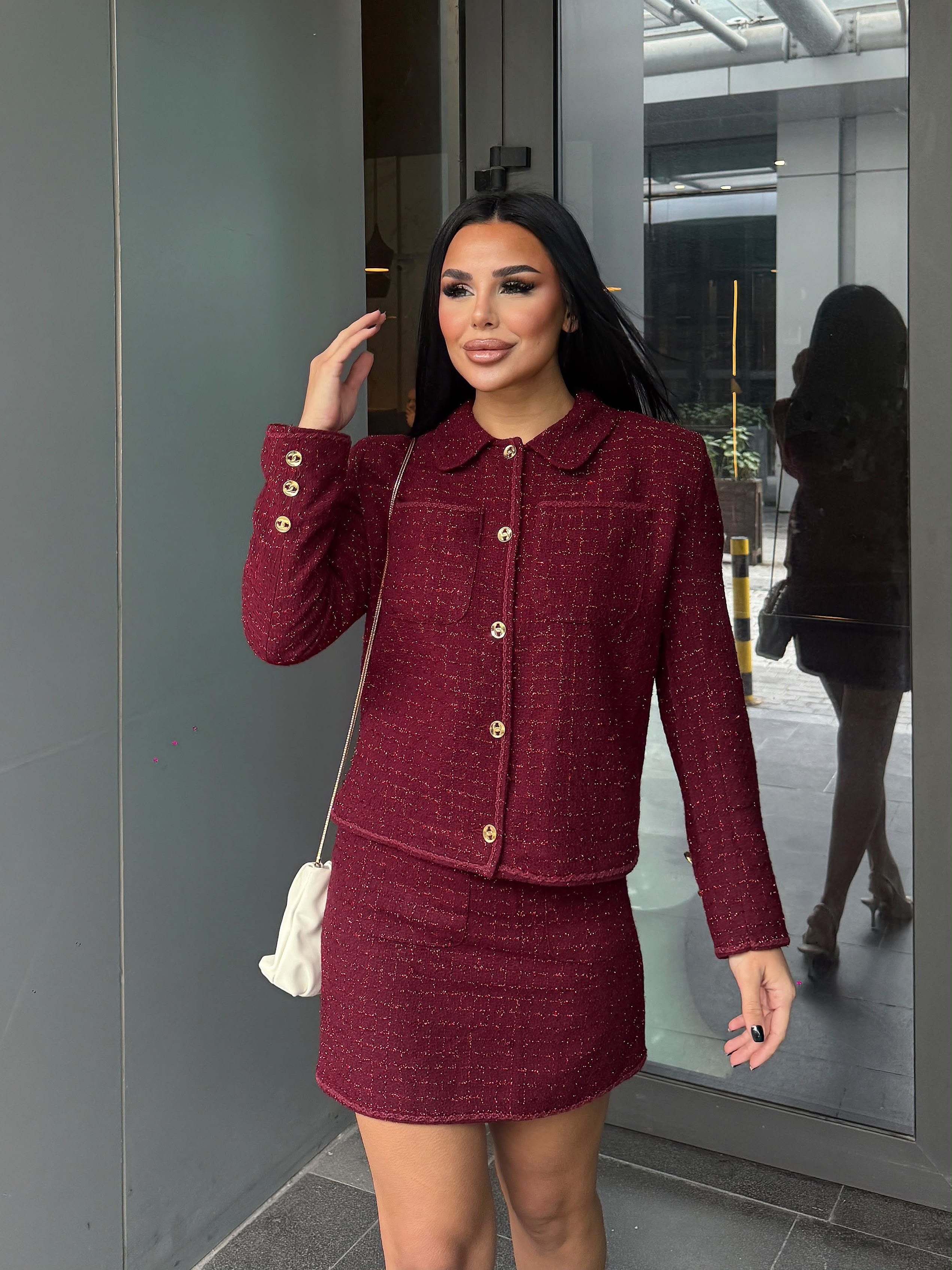 Blush Tasarım Etekli Takım Bordo