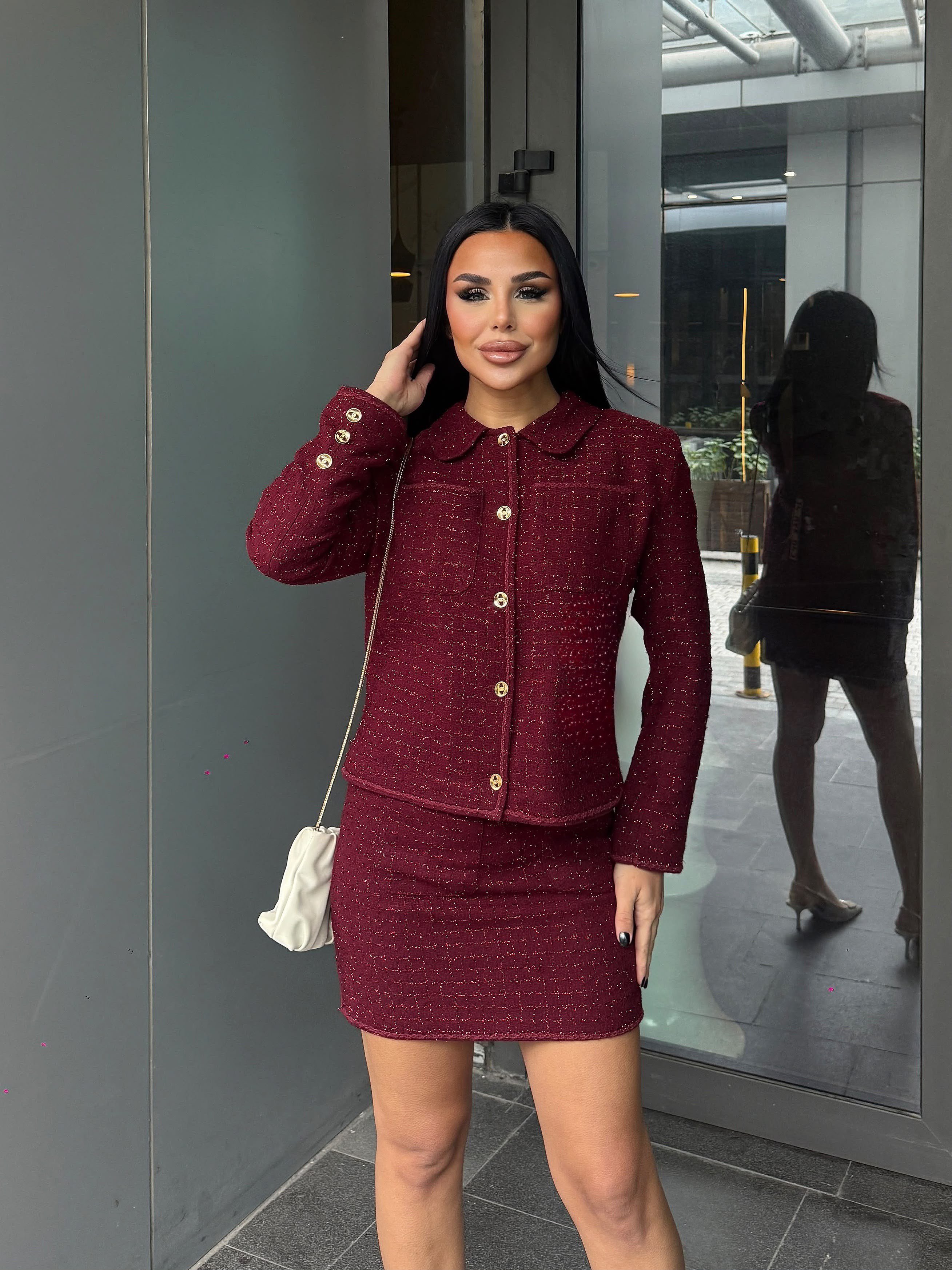 Blush Tasarım Etekli Takım Bordo
