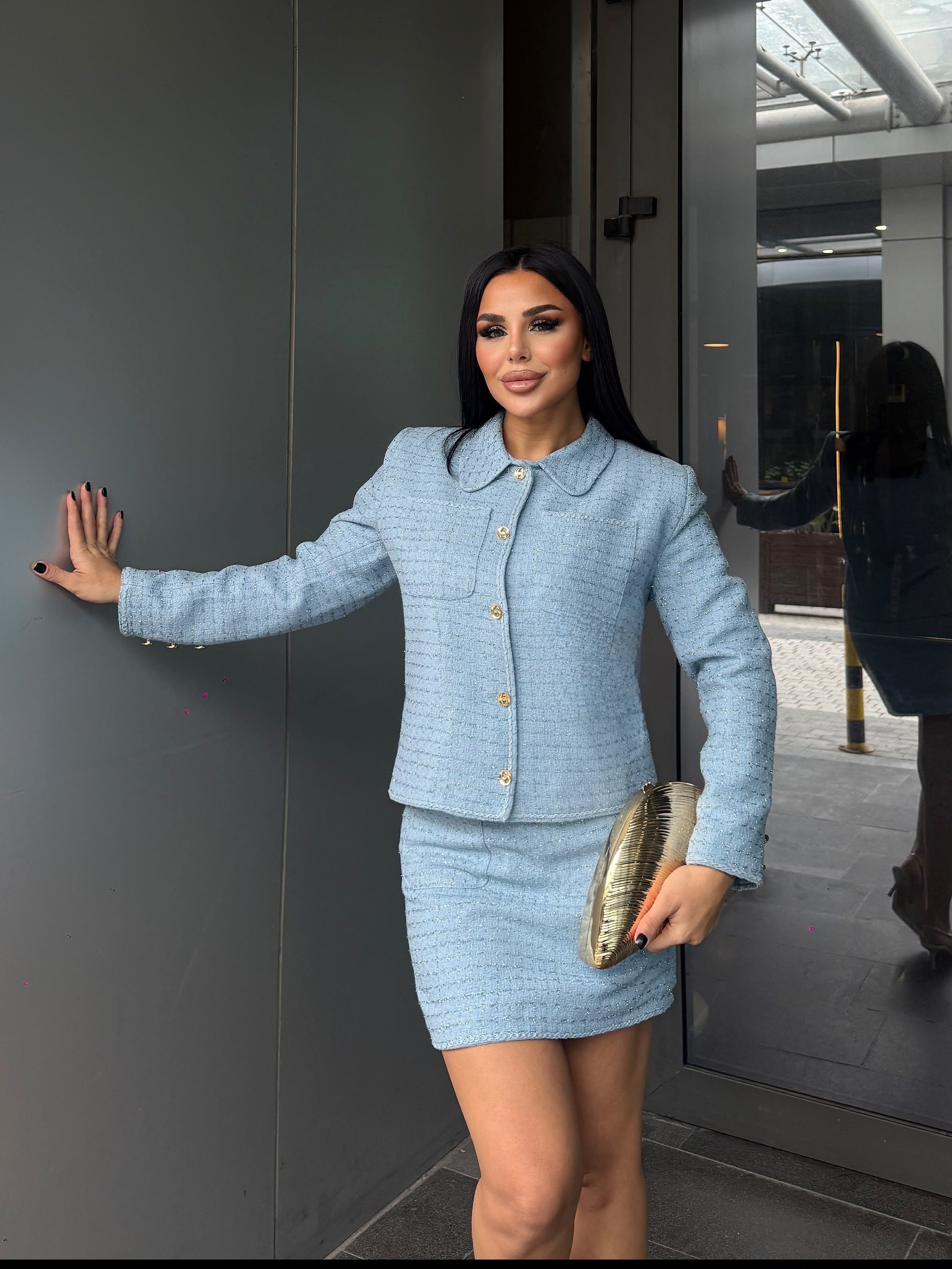 Blush Tasarım Etekli Takım Mavi