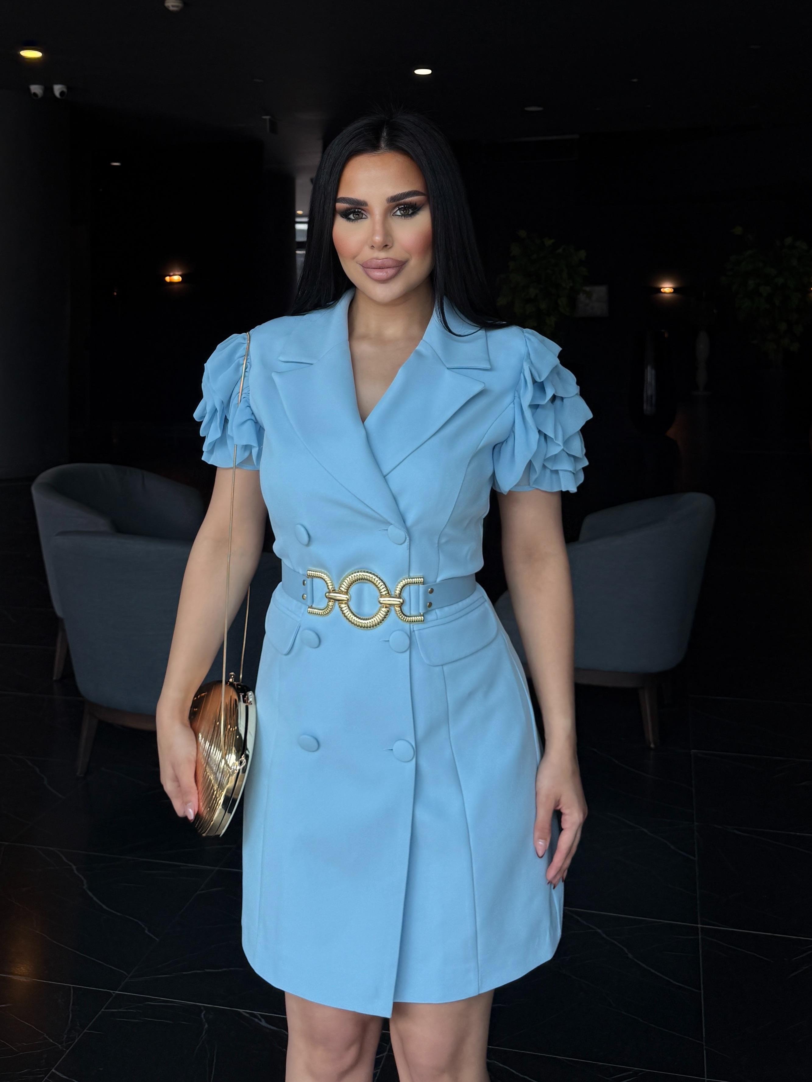 Boni Gold Kemer Detaylı Elbise Bebe Mavi