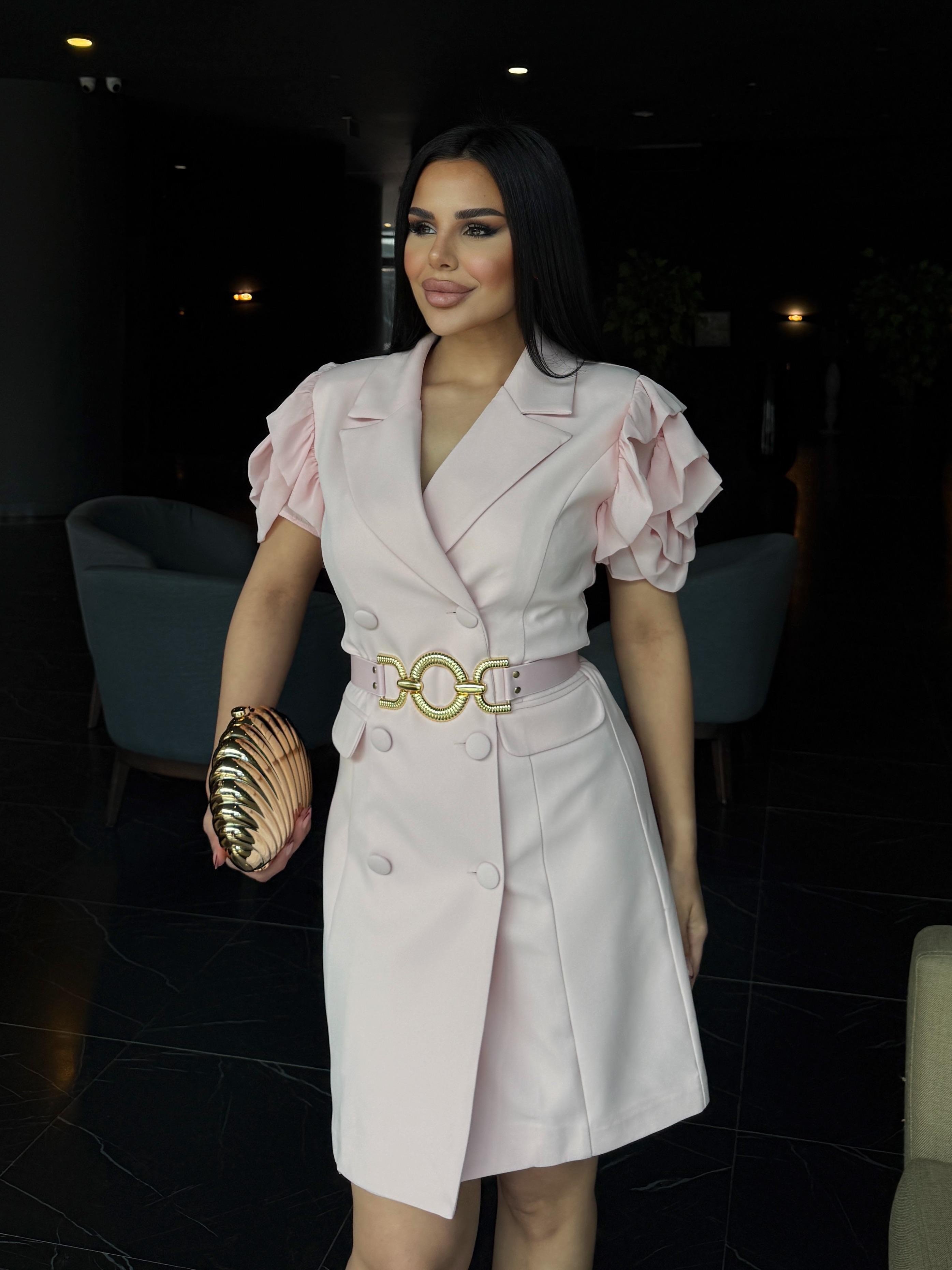 Boni Gold Kemer Detaylı Elbise Pembe