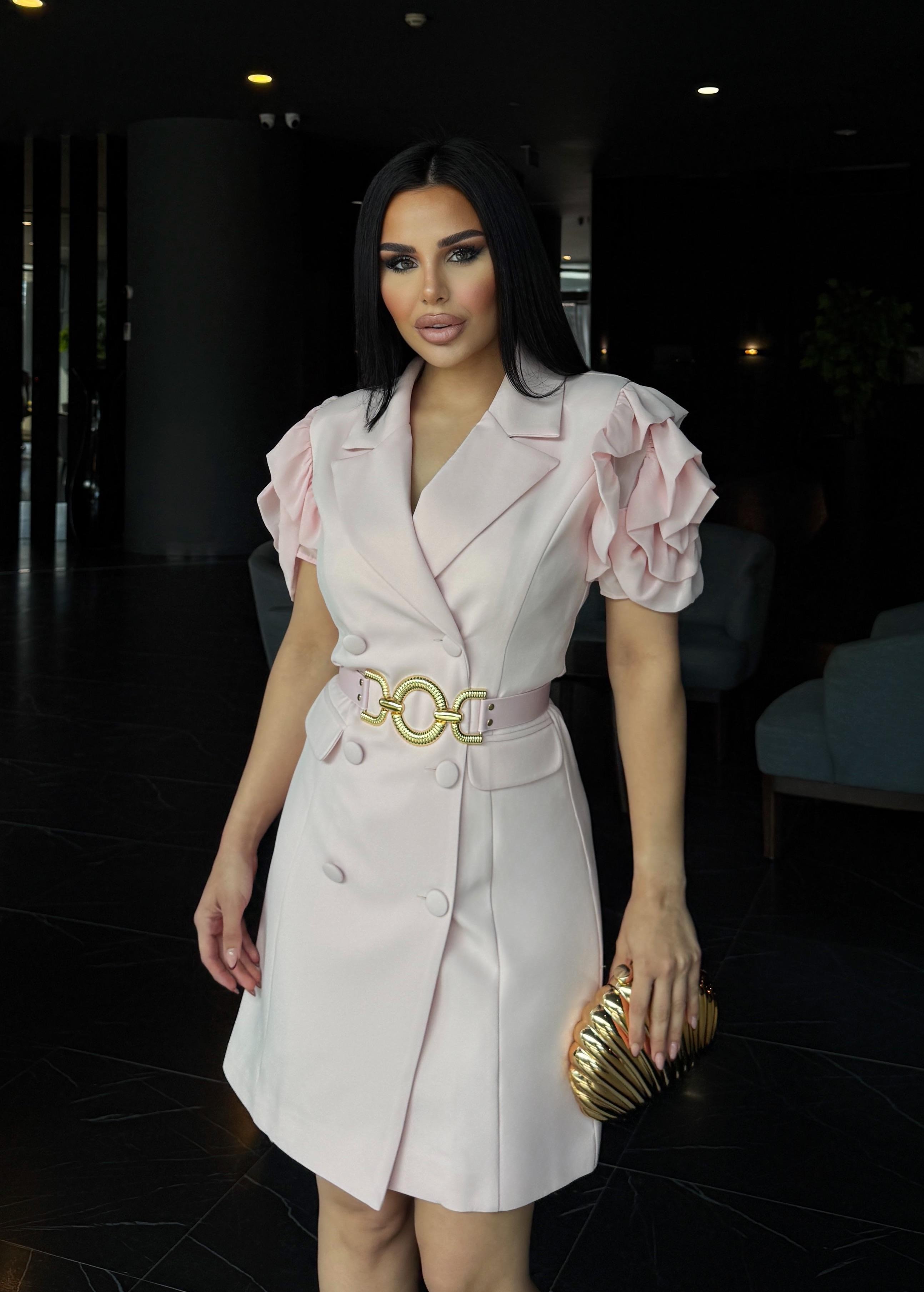 Boni Gold Kemer Detaylı Elbise Pembe